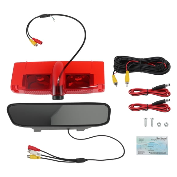 Unique Bargains 3rd Third Brake Light Backup Camera w/ 4.3" Rear View Mirror Monitor Kit for Chevy Express 3500 Vans for GMC Savana 2500 3500 Vans 2003-2019