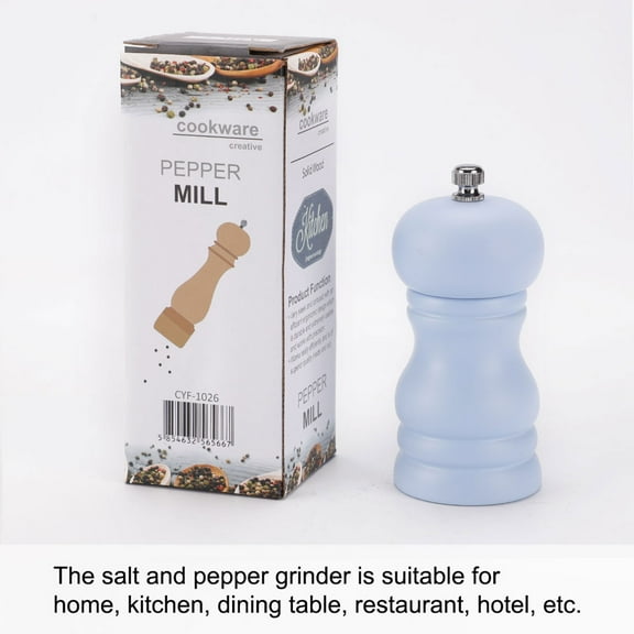 Unique Bargains 4.5" Wooden Pepper Grinder Adjustable Salt Mills Shakers Wood Blue