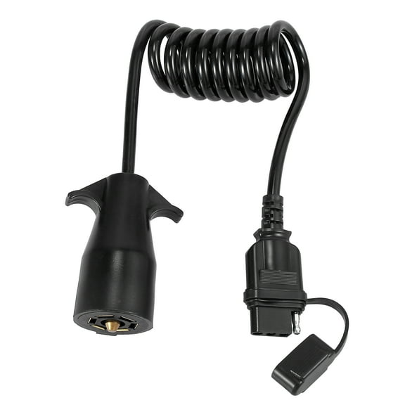 Unique Bargains 4.5ft 7 Way Round to 4 Way Pin Flat Trailer Coiled Wiring Connector Adapter Plug Black 1PC