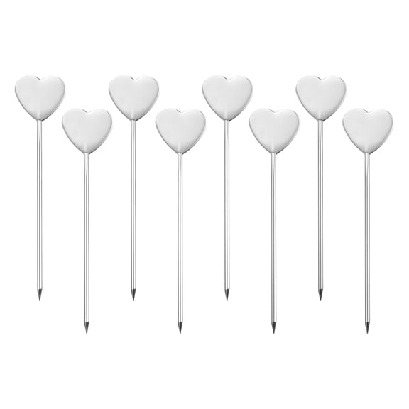 Unique Bargains 4.8' Metal Cocktail Toothpicks Heart Shape Drink Picks Cocktail Skewer 8Pack
