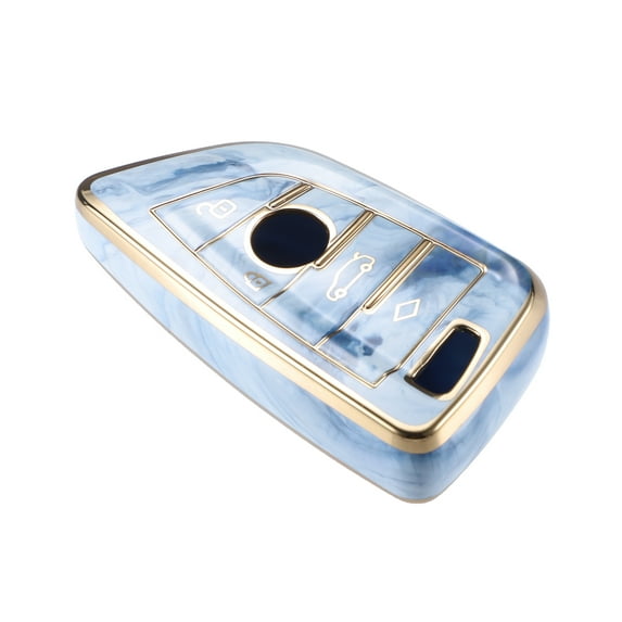 Unique Bargains 4 Button Key Fob Cover for BMW 3 4 5 6 7 Series 2014-2020 TPU Blue Remote Keyless Smart Key Fob Case
