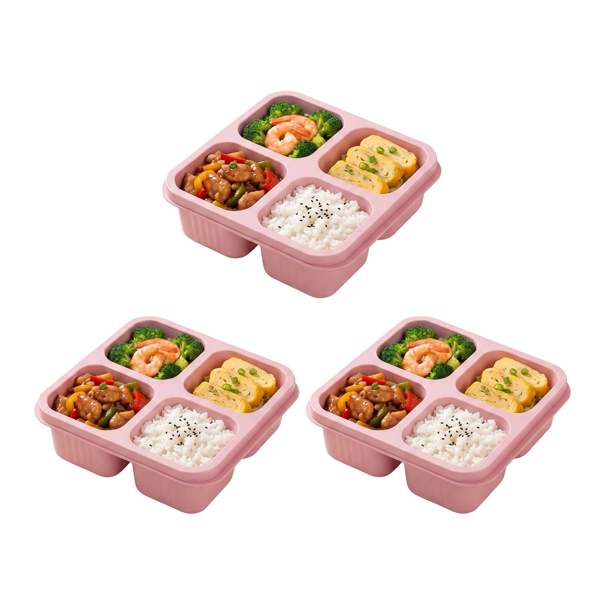 Unique Bargains 4-Compartment Leak-Proof Meal Lunch Bento Box for Work Pink