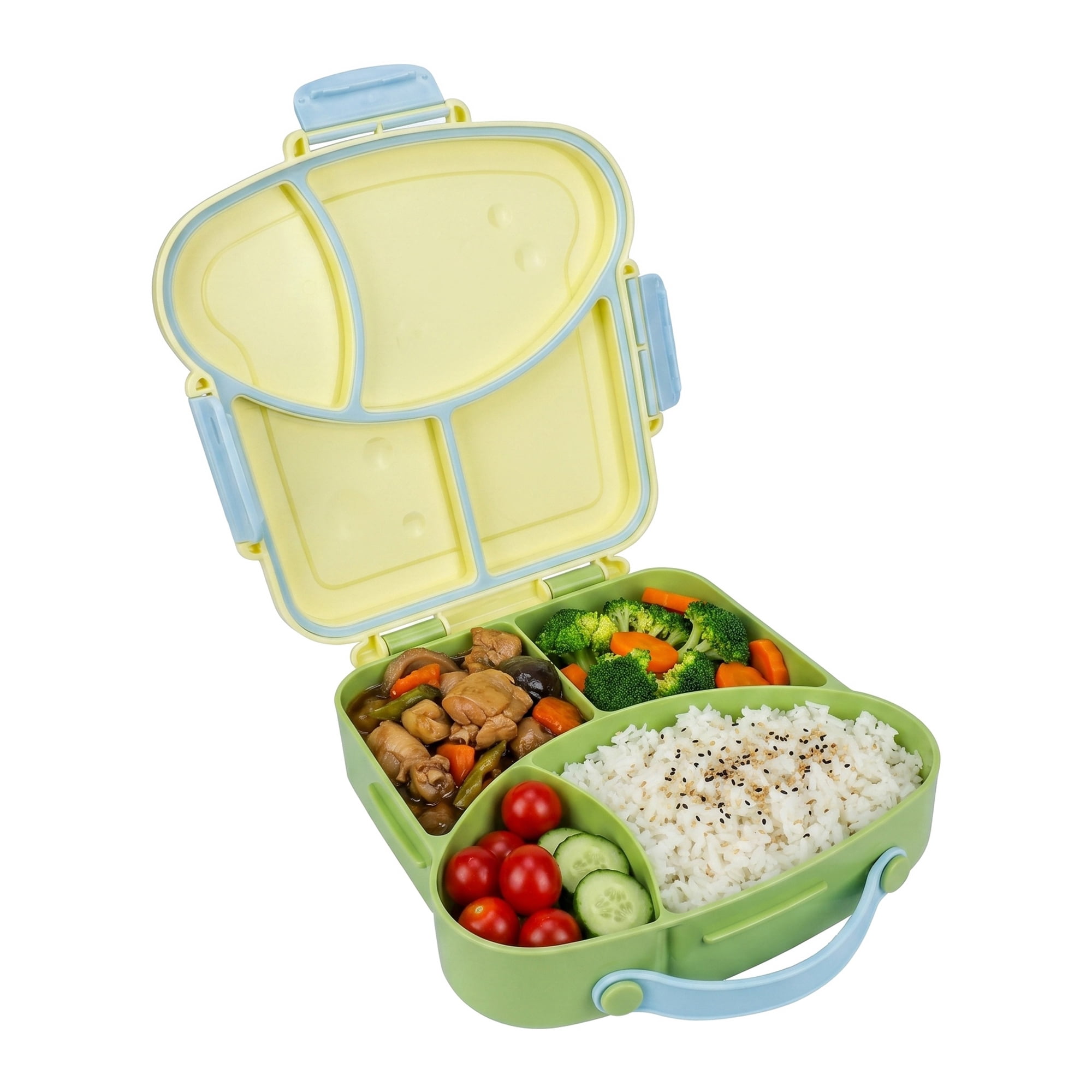 Unique Bargains 4-Compartment Meal Lunch Bento Box with Matching Cutlery Green