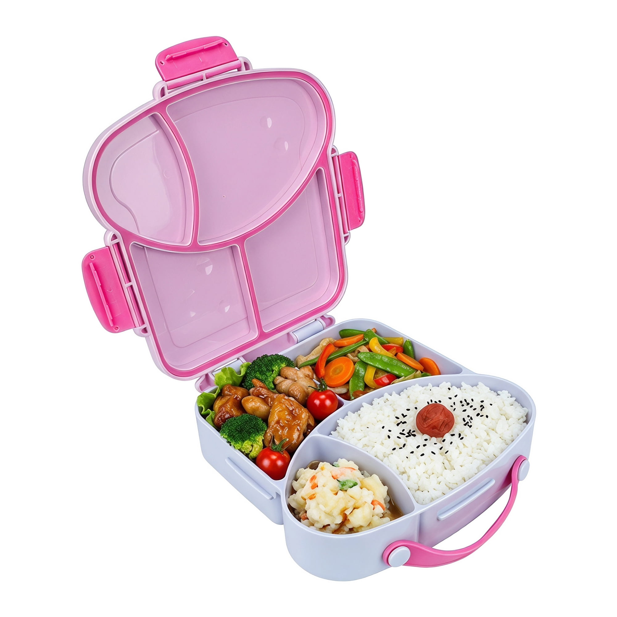 Unique Bargains 4-Compartment Meal Lunch Bento Box with Matching Cutlery Taro Purple