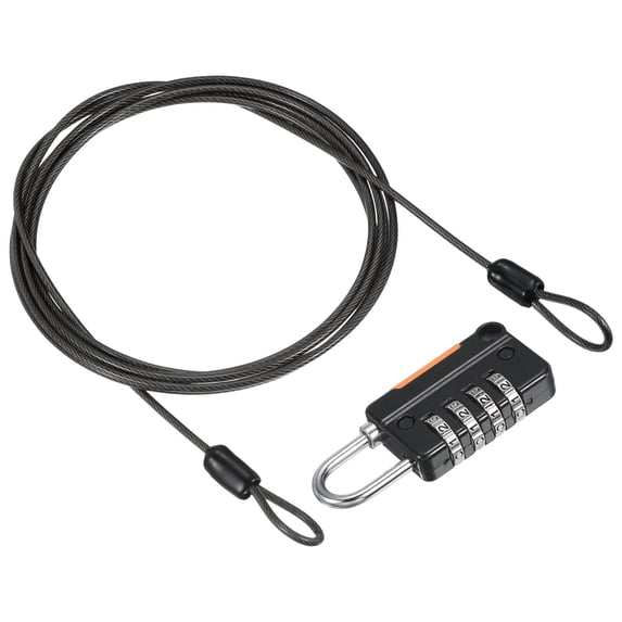 Unique Bargains Digit Combination Lock with Security Cable Black 2m