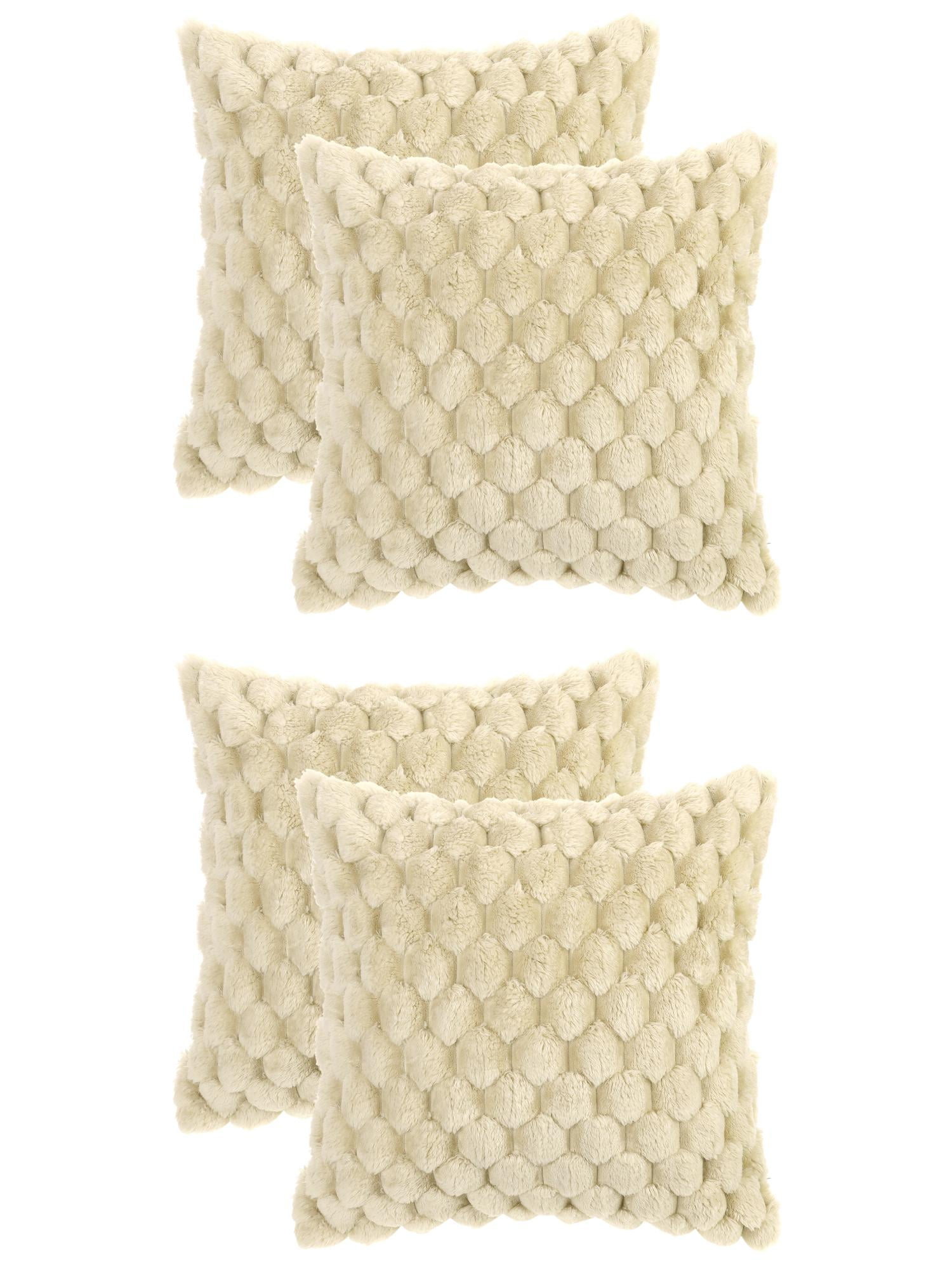 Unique Bargains 4 Fur Decorative Fuzzy Plush Throw Pillow Covers Soft Cozy Cushion Covers Beige 20" x 20"