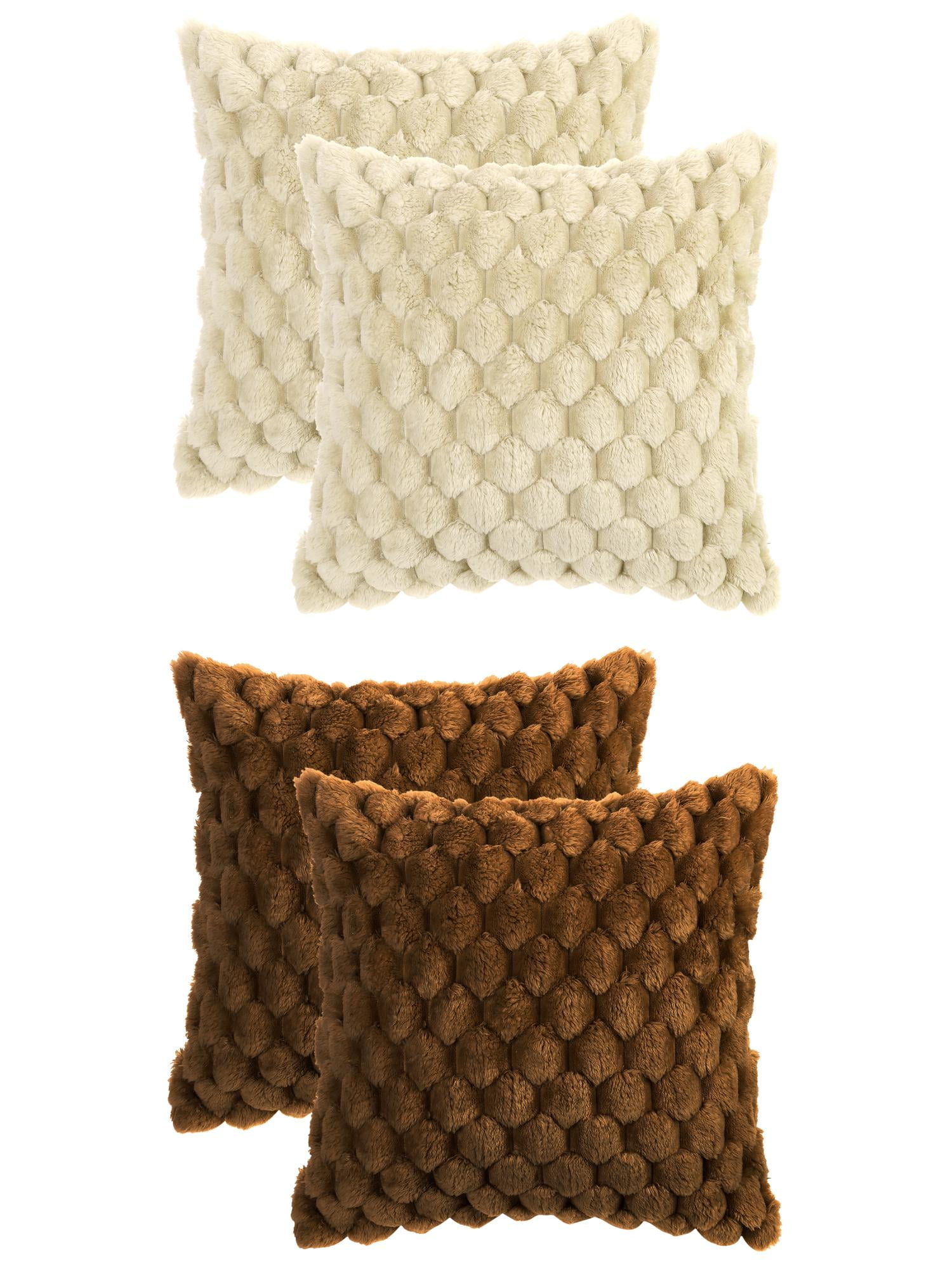 Unique Bargains 4 Fur Decorative Fuzzy Plush Throw Pillow Covers Soft Cozy Cushion Covers Beige/Dark Brown 16" x 16"