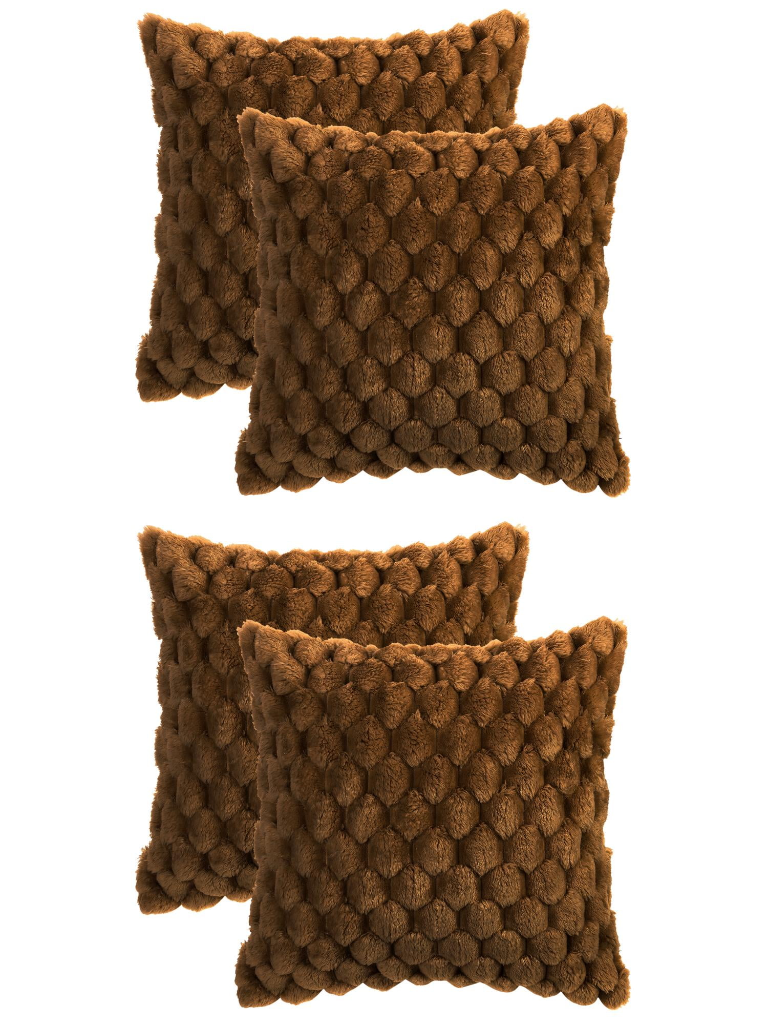 Unique Bargains 4 Fur Decorative Fuzzy Plush Throw Pillow Covers Soft Cozy Cushion Covers Dark Brown 16" x 16"