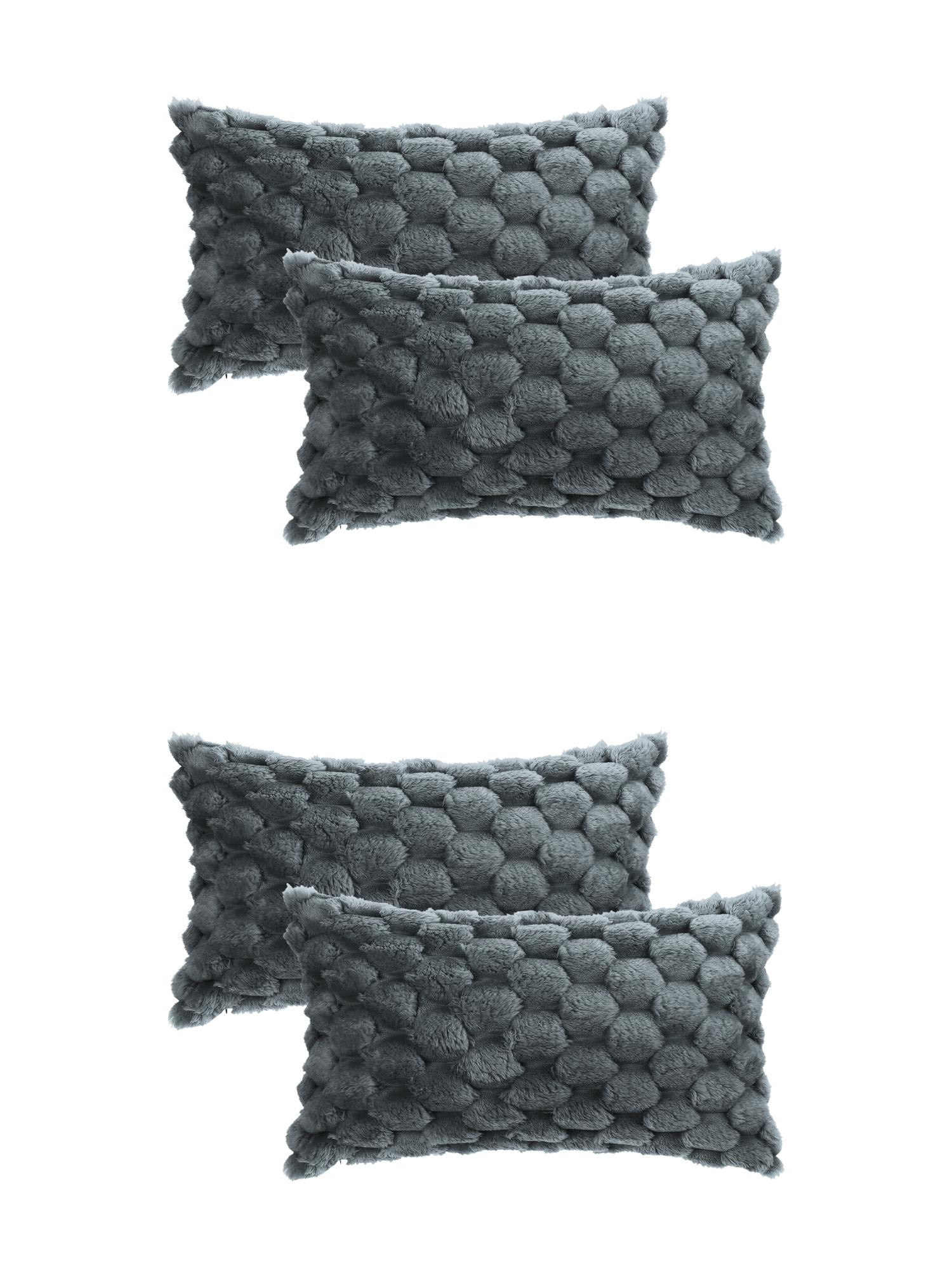 Unique Bargains 4 Fur Decorative Fuzzy Plush Throw Pillow Covers Soft Cozy Cushion Covers Gray 12" x 20"