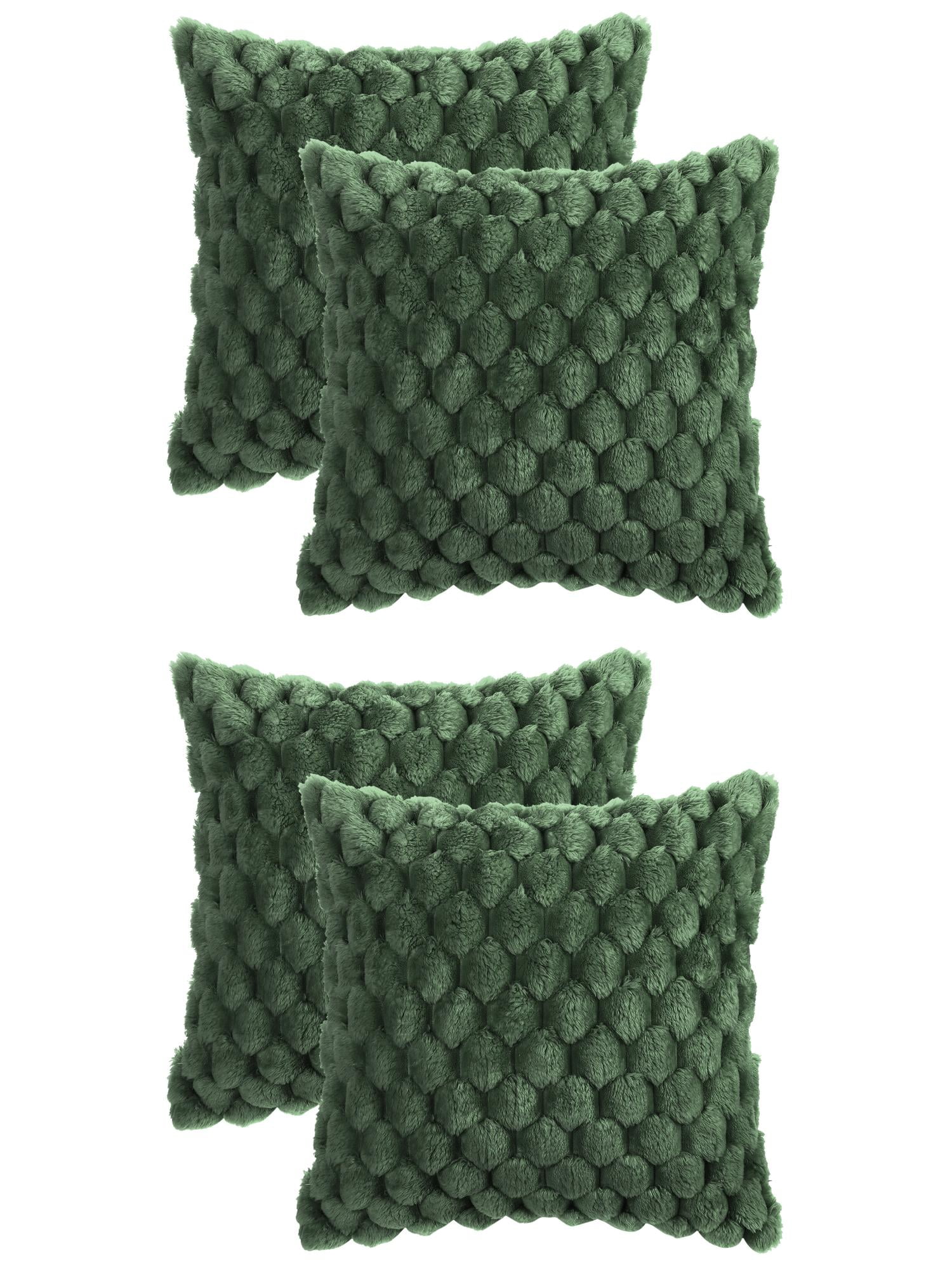 Unique Bargains 4 Fur Decorative Fuzzy Plush Throw Pillow Covers Soft Cozy Cushion Covers Green 16" x 16"