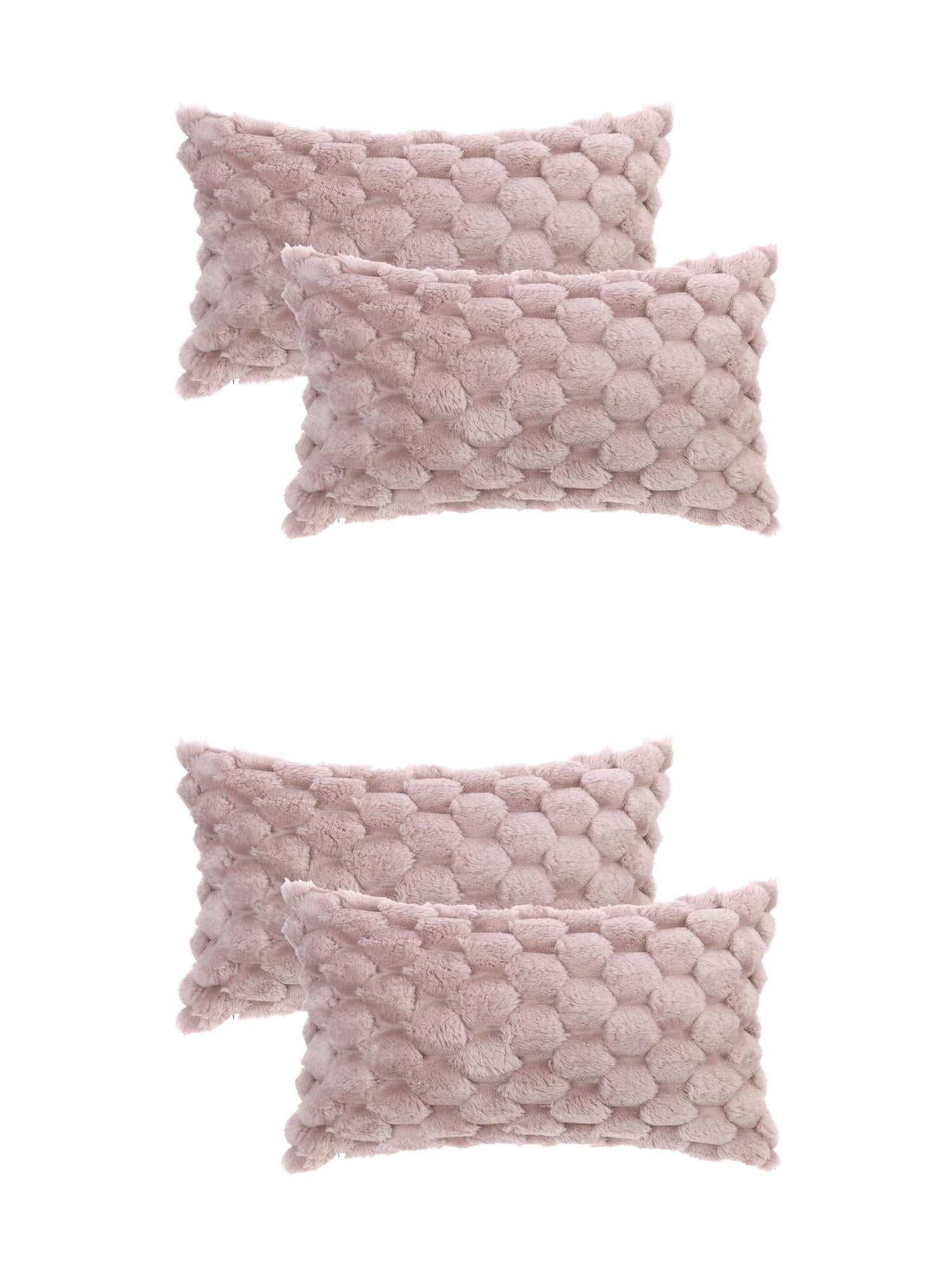Unique Bargains 4 Fur Decorative Fuzzy Plush Throw Pillow Covers Soft Cozy Cushion Covers Pink 12" x 20"