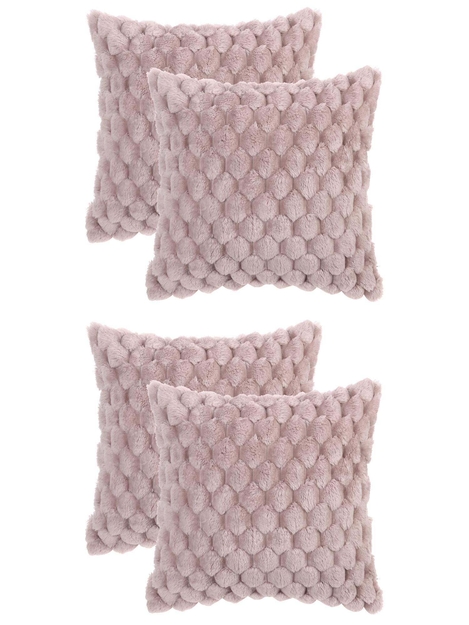 Unique Bargains 4 Fur Decorative Fuzzy Plush Throw Pillow Covers Soft Cozy Cushion Covers Pink 18" x 18"