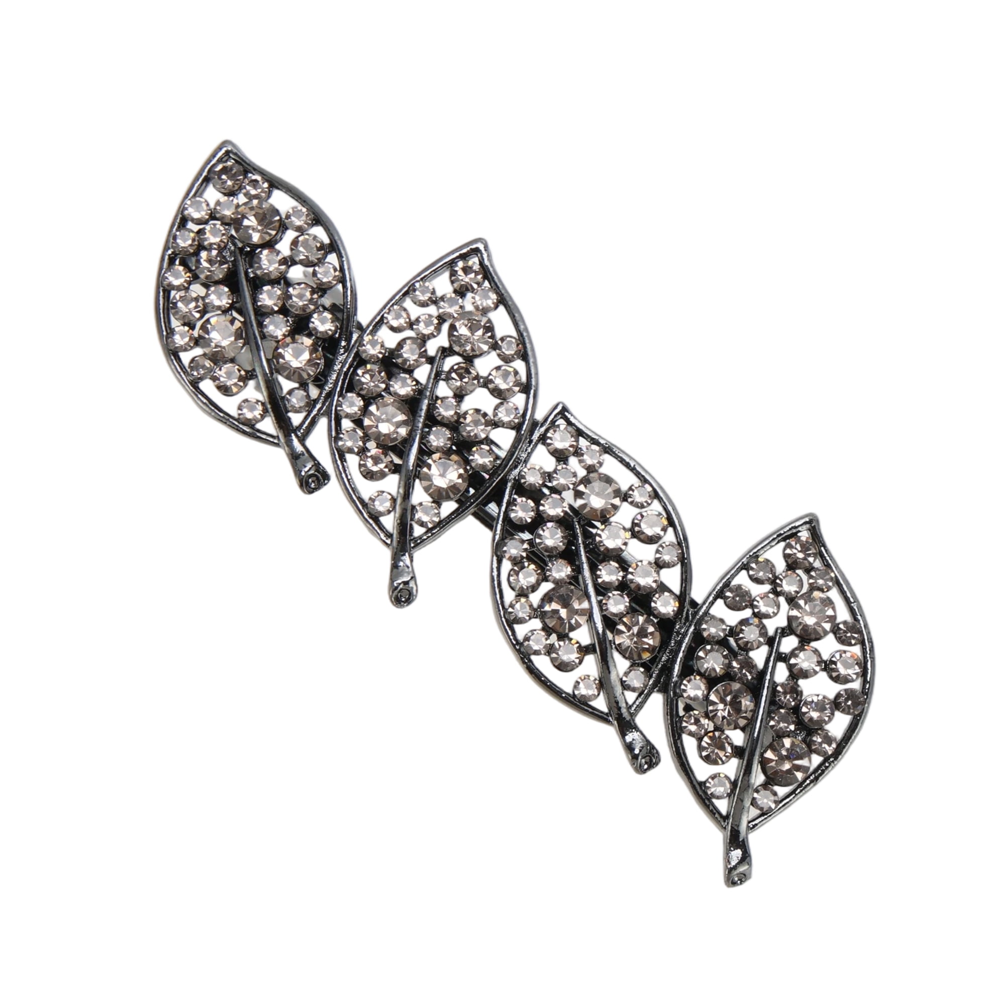 Unique Bargains 4-Leaf Rhinestones Barrettes Stylish Hair Black