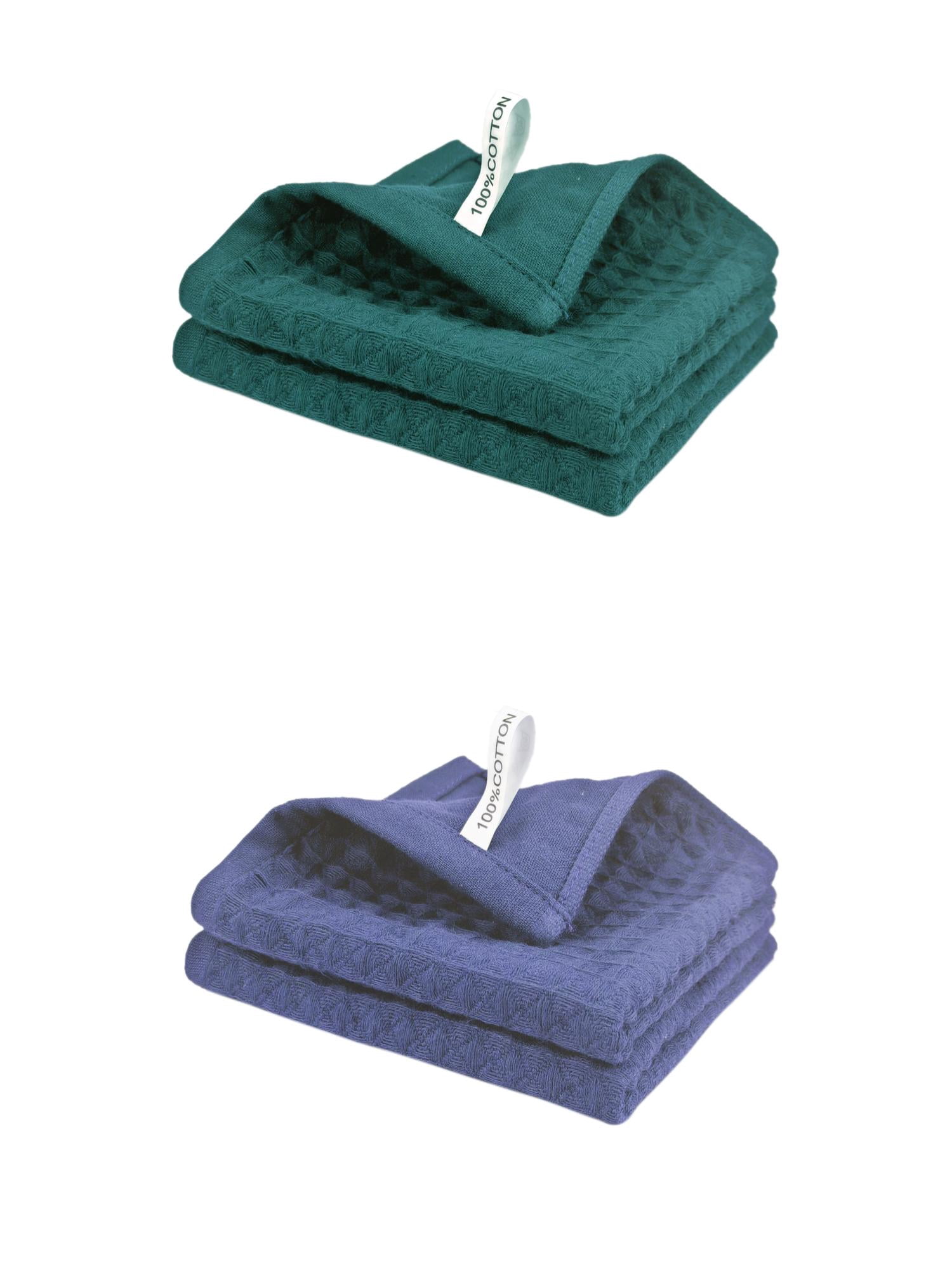 Unique Bargains 4 Pack 100% Cotton Waffle Weave Kitchen Towels Blue/Green 12" x 12"