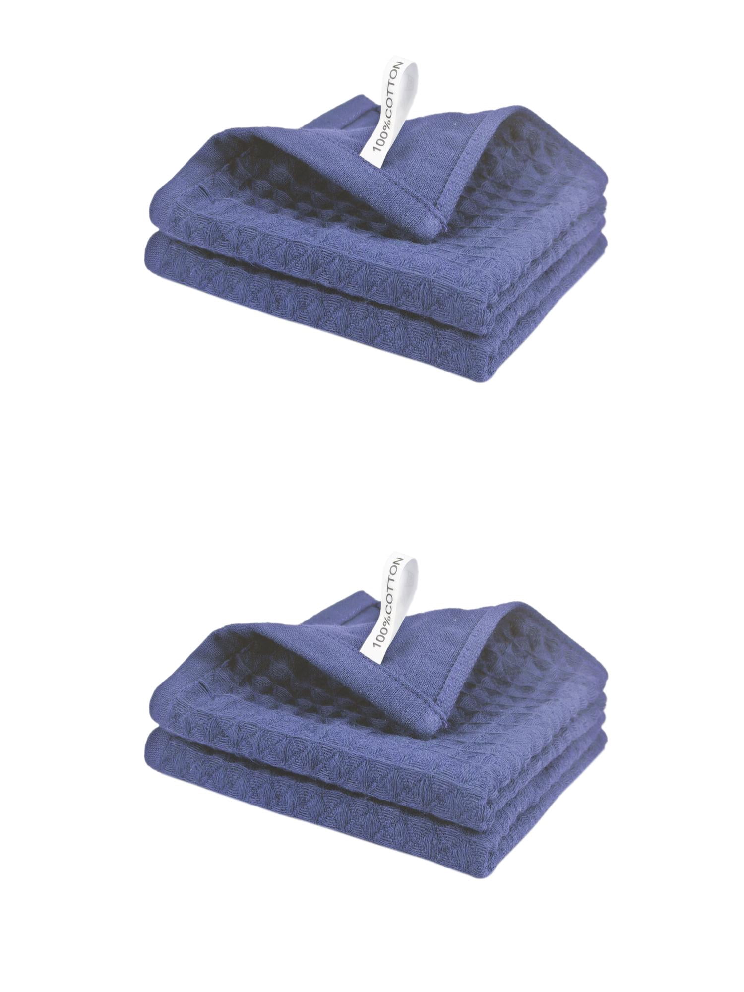 Unique Bargains 4 Pack 100% Cotton Waffle Weave Solid color Kitchen Towels Blue 12" x 12"