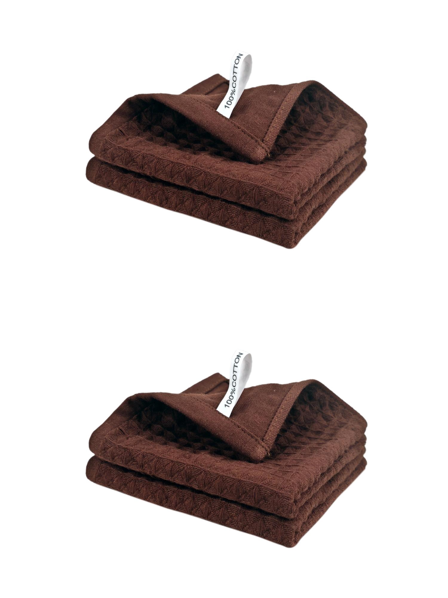 Unique Bargains 4 Pack 100% Cotton Waffle Weave Solid color Kitchen Towels Brown 12" x 12"