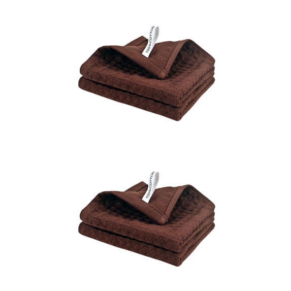 Unique Bargains 4 Pack 100% Cotton Waffle Weave Solid color Kitchen Towels Brown 12" x 12"