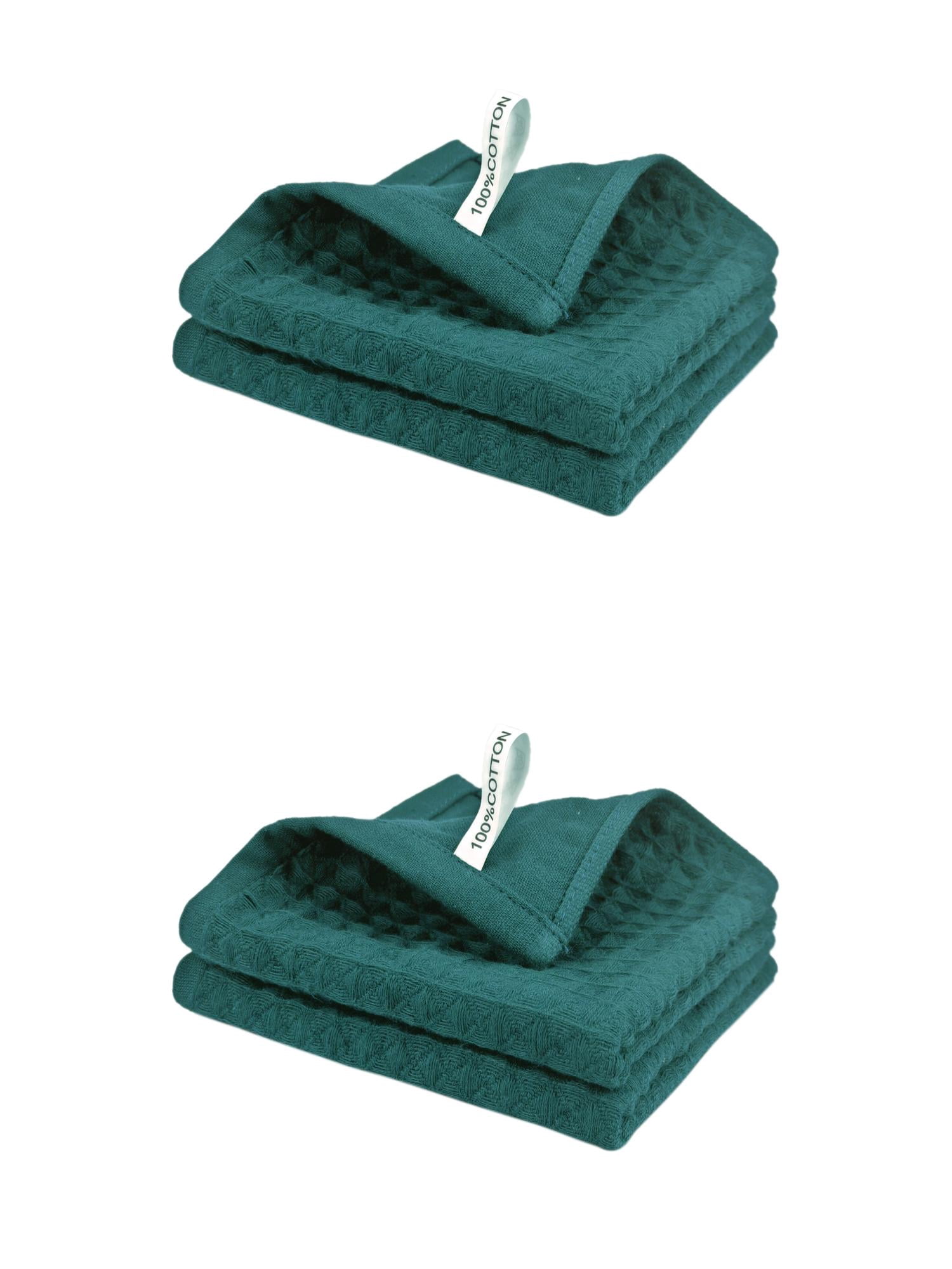 Unique Bargains 4 Pack 100% Cotton Waffle Weave Solid color Kitchen Towels Green 12" x 12"