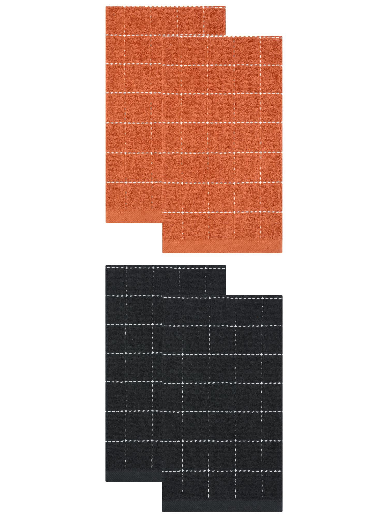 Unique Bargains 4 Pack Absorbent Cotton Reusable Dish Cloths  Black/Caramel 25" x 15"