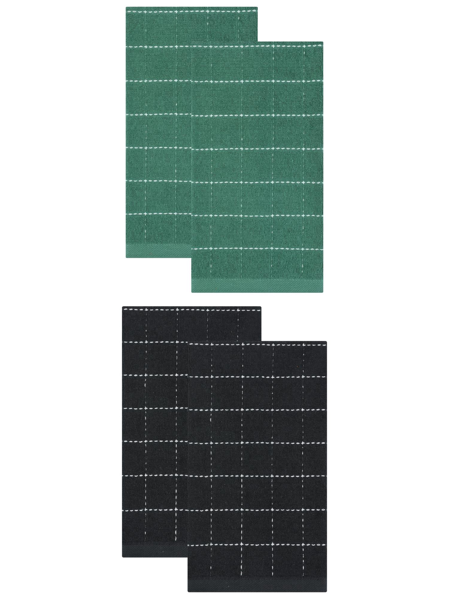 Unique Bargains 4 Pack Absorbent Cotton Reusable Dish Cloths Black/Dark Green 25" x 15"