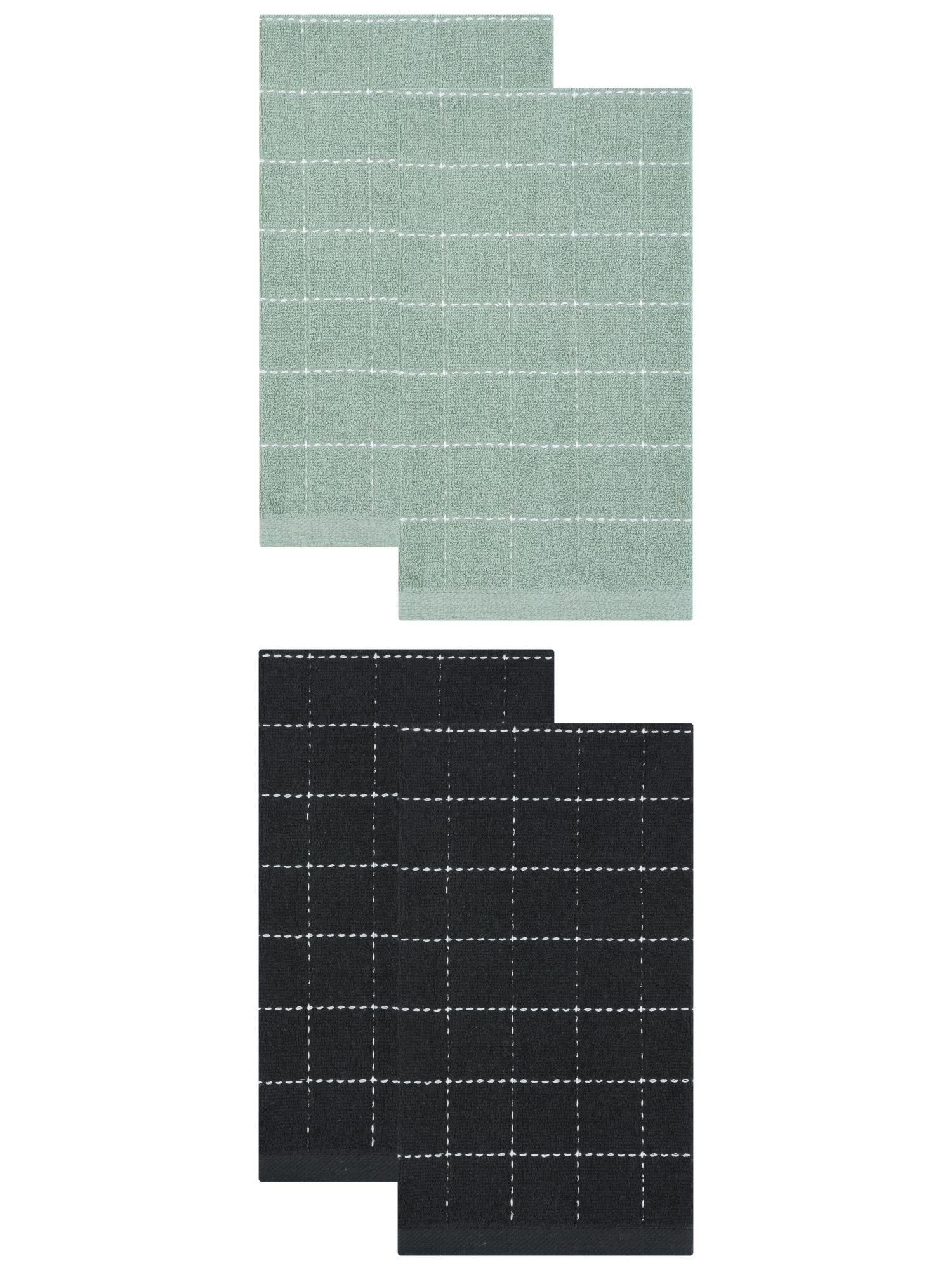 Unique Bargains 4 Pack Absorbent Cotton Reusable Dish Cloths  Black/Light Green 25" x 15"