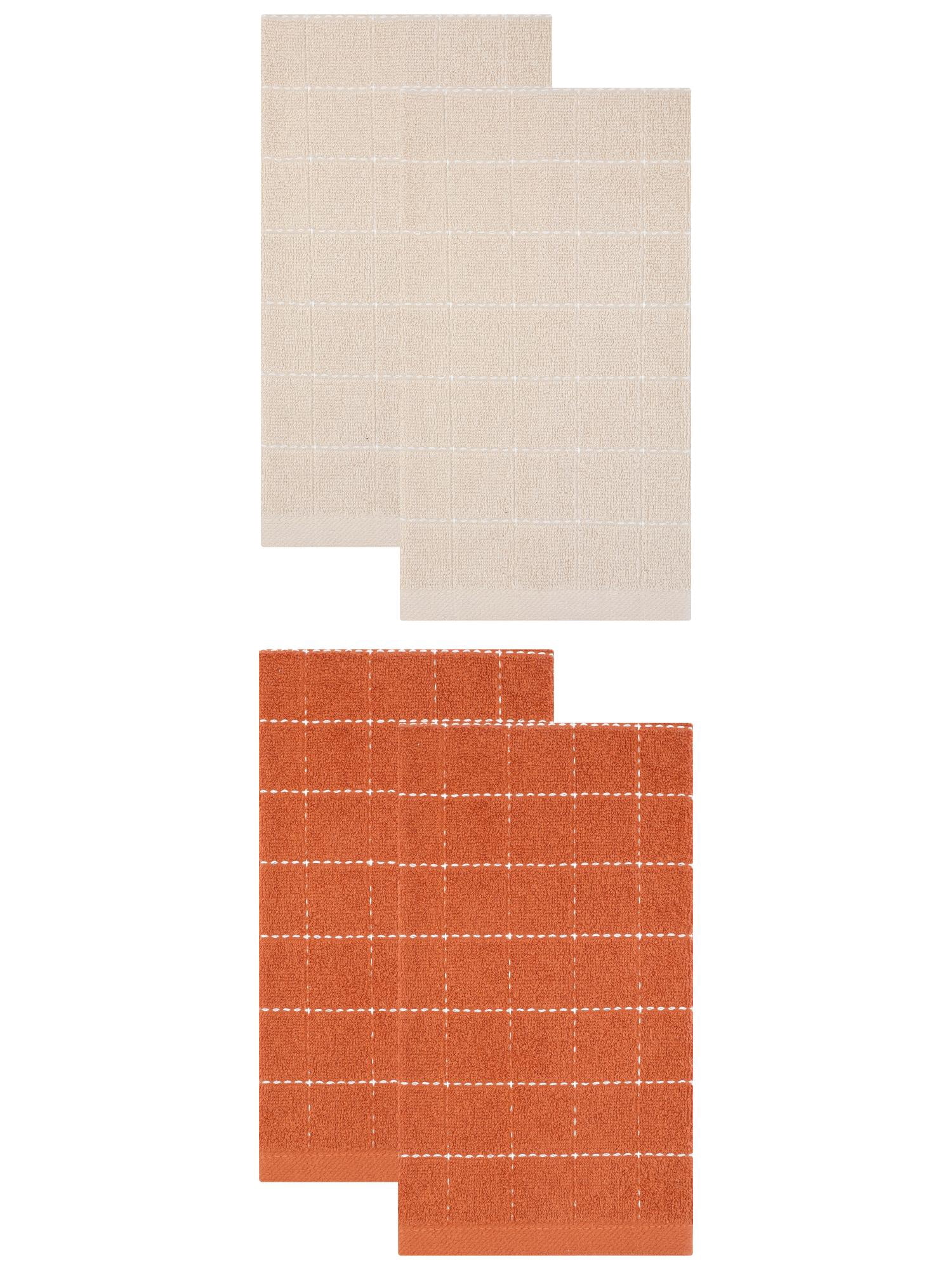 Unique Bargains 4 Pack Absorbent Cotton Reusable Dish Cloths Caramel/White 25" x 15"