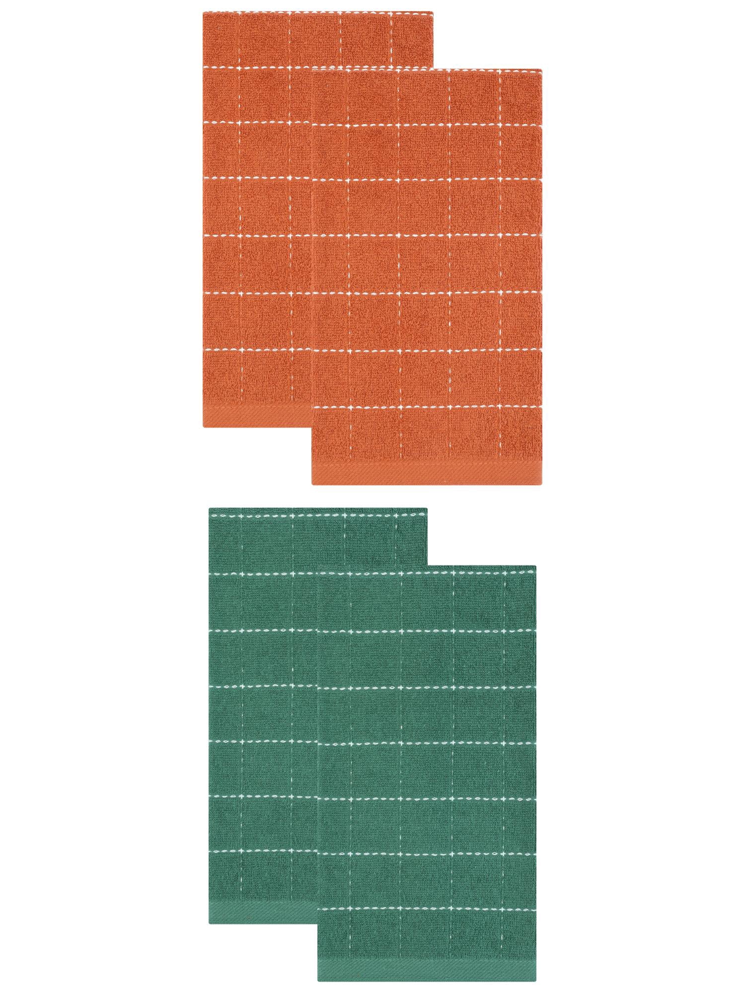 Unique Bargains 4 Pack Absorbent Cotton Reusable Dish Cloths Dark Green/Caramel 25" x 15"