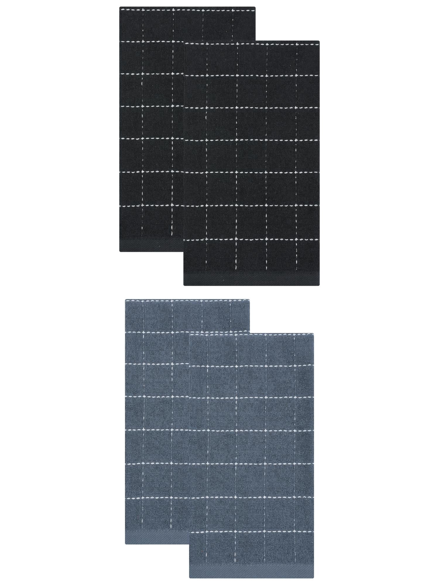 Unique Bargains 4 Pack Absorbent Cotton Reusable Dish Cloths  Dark Grey/Black 25" x 15"