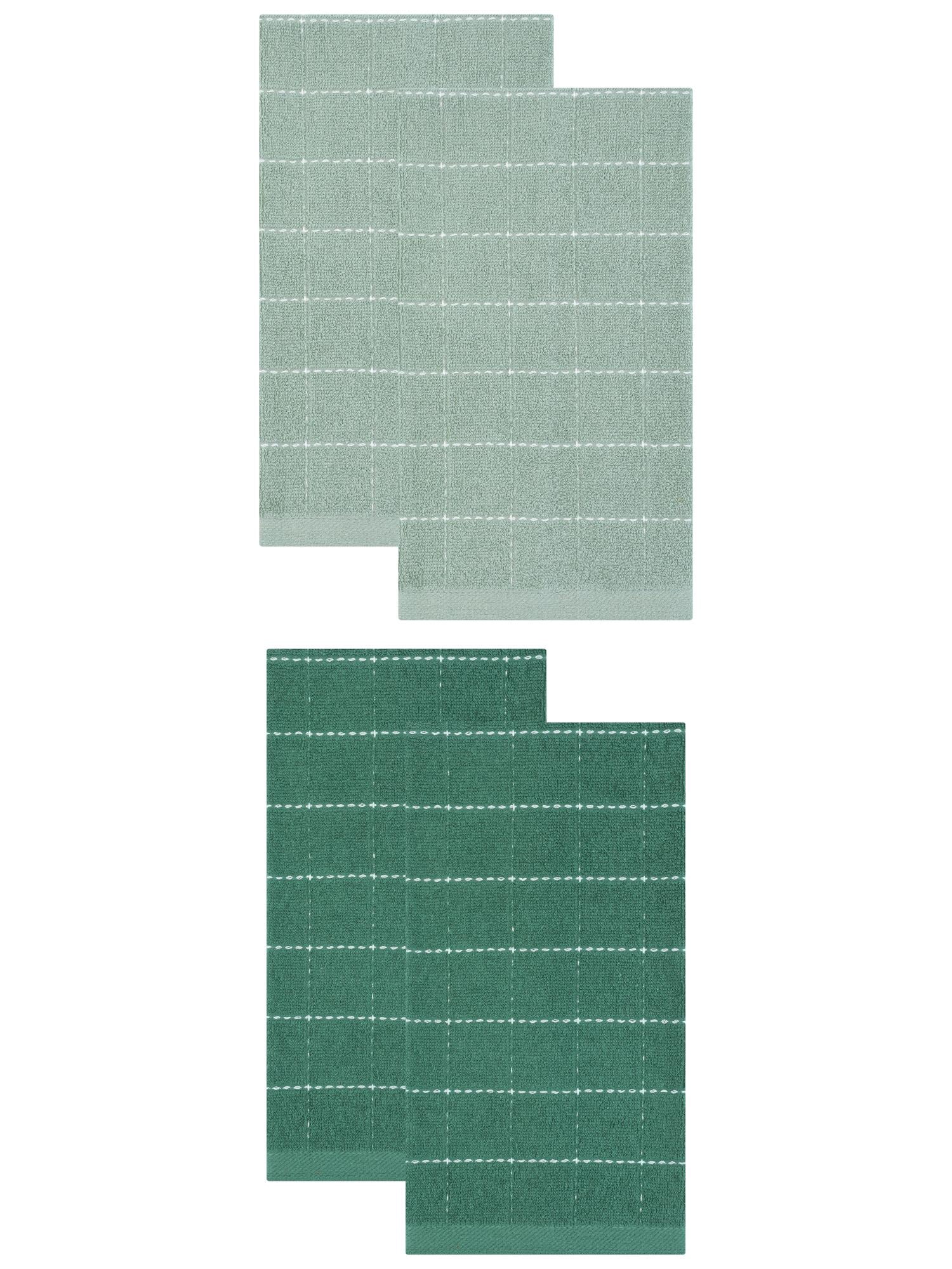 Unique Bargains 4 Pack Absorbent Cotton Reusable Dish Cloths Green/Light Green 25" x 15"