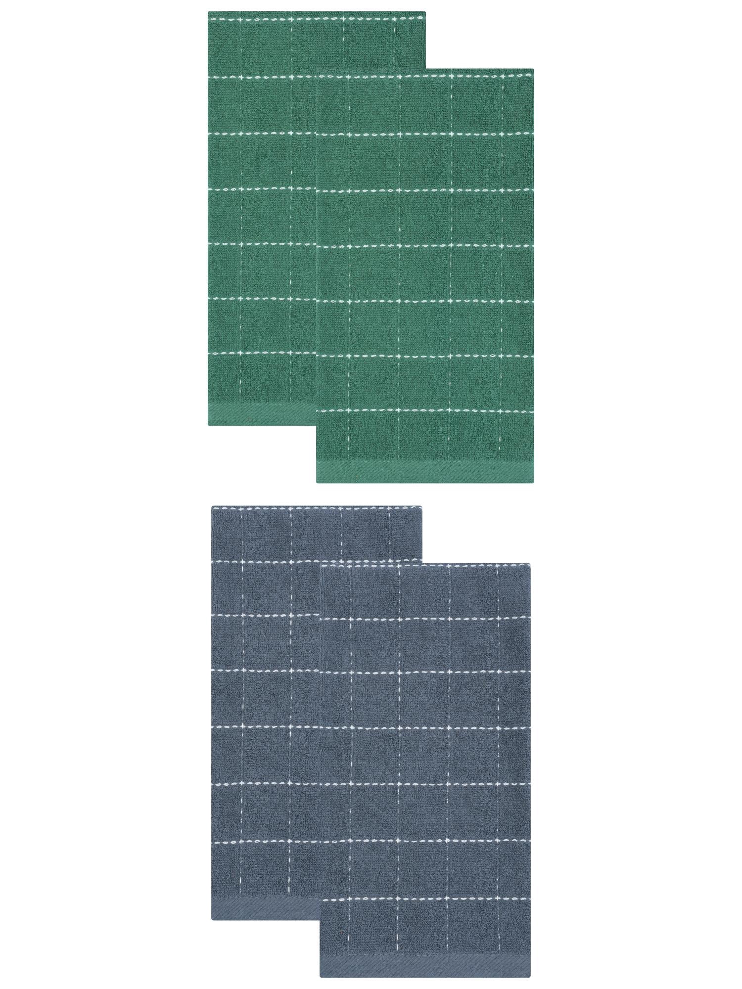 Unique Bargains 4 Pack Absorbent Cotton Reusable Dish Cloths Grey/Dark Green 25" x 15"