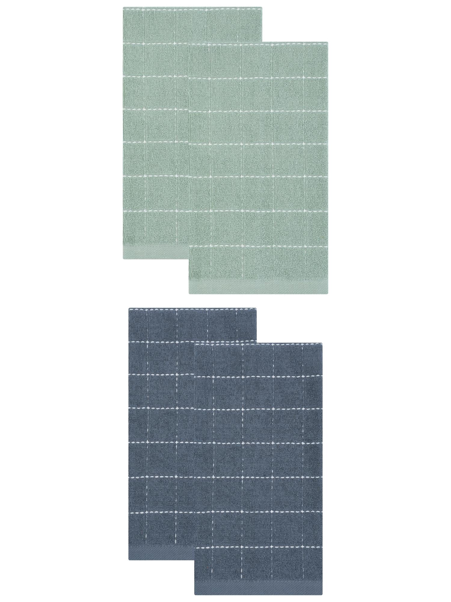 Unique Bargains 4 Pack Absorbent Cotton Reusable Dish Cloths Grey/Light Green 25" x 15"