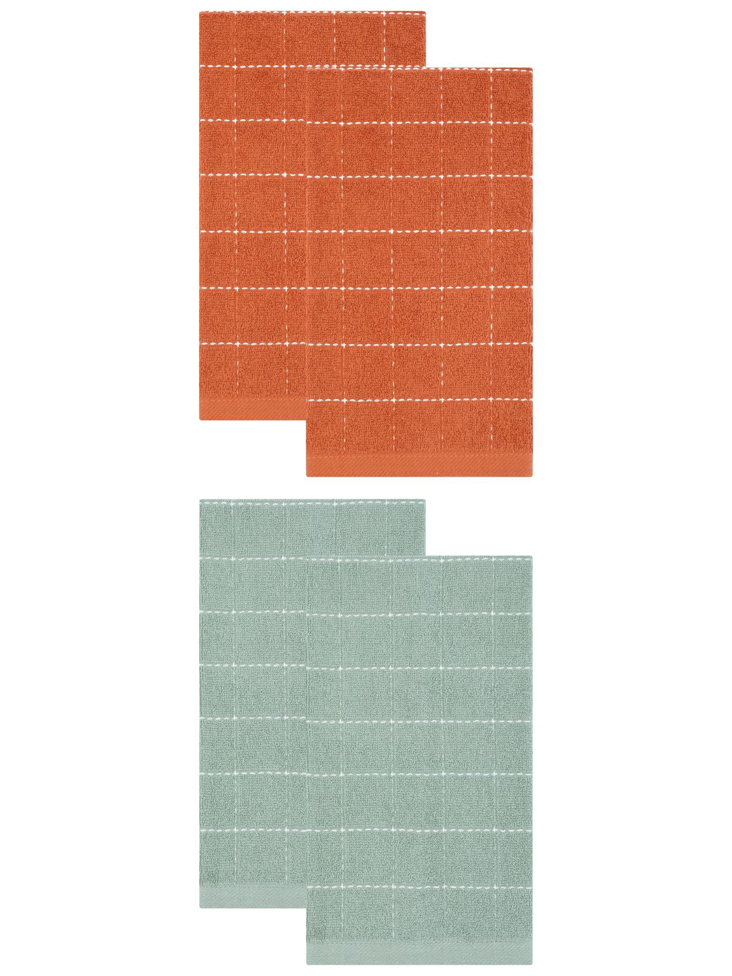 Unique Bargains 4 Pack Absorbent Cotton Reusable Dish Cloths Light Green/Caramel 25" x 15"