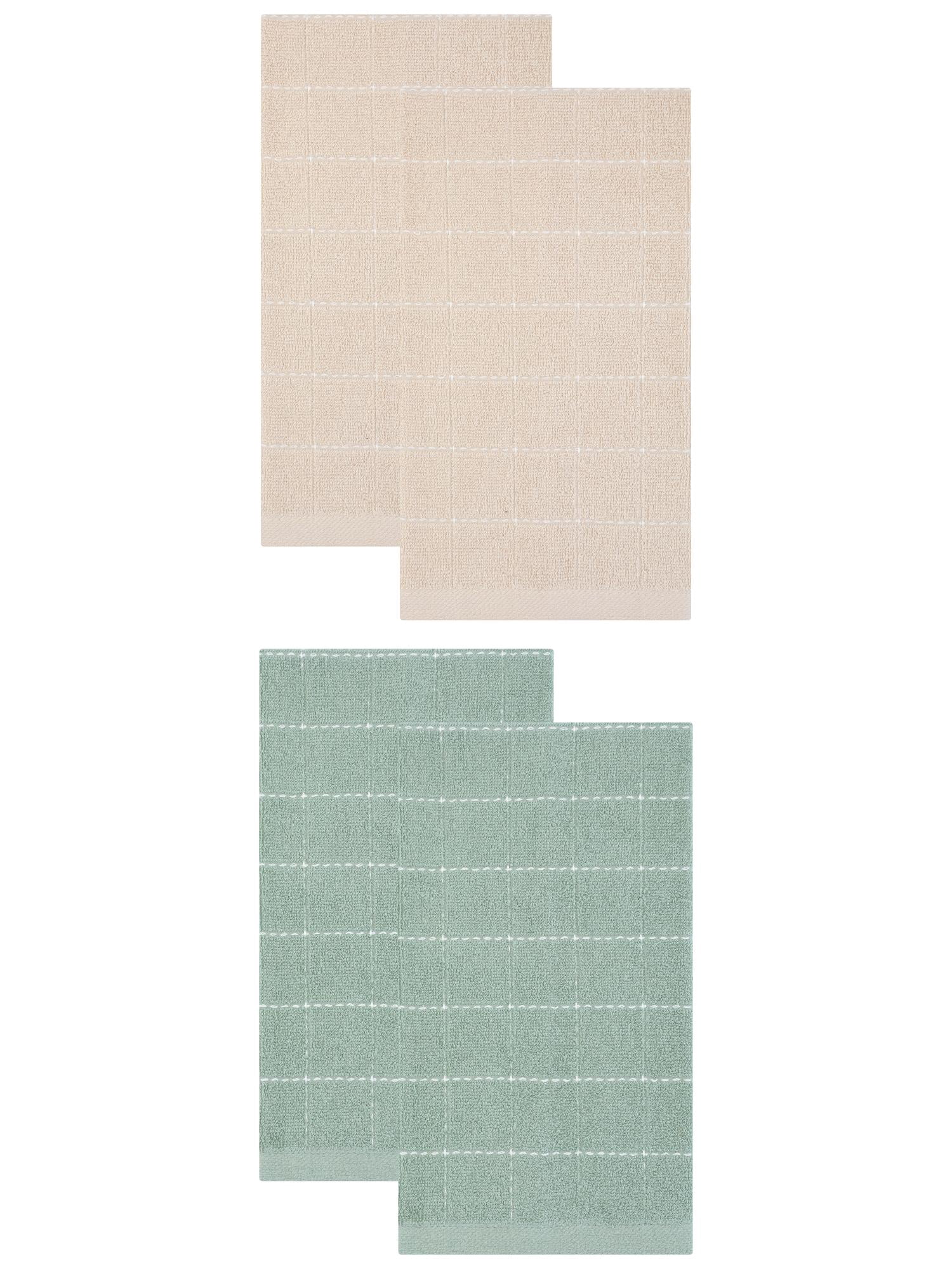 Unique Bargains 4 Pack Absorbent Cotton Reusable Dish Cloths Light Green/White 25" x 15"