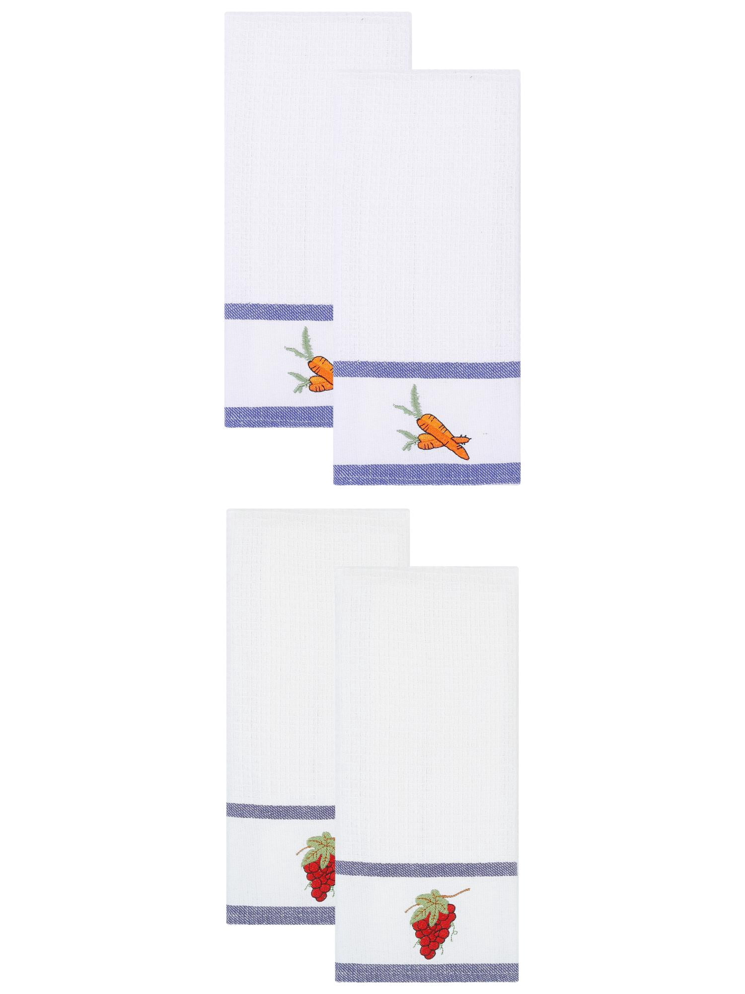 Unique Bargains 4 Pack Cotton Absorbent Dish Towels White Grapes/White Carrots 25" x 15"