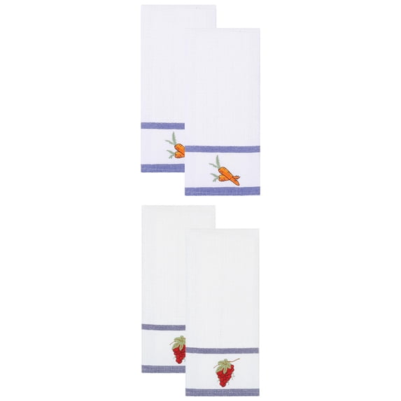 Unique Bargains 4 Pack Cotton Absorbent Dish Towels White Grapes/White Carrots 25" x 15"