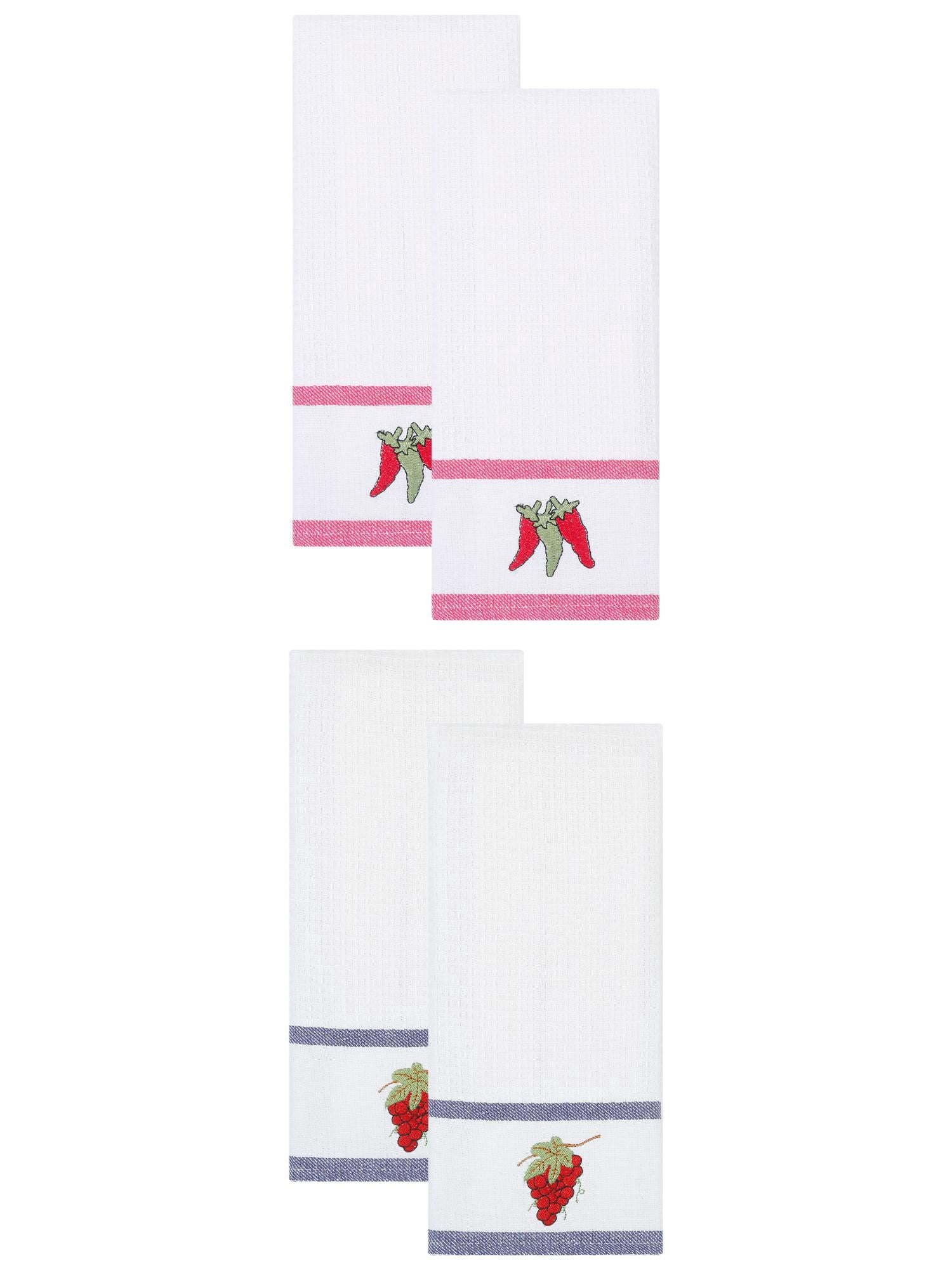 Unique Bargains 4 Pack Cotton Absorbent Dish Towels White Grapes/White Pears 25" x 15"