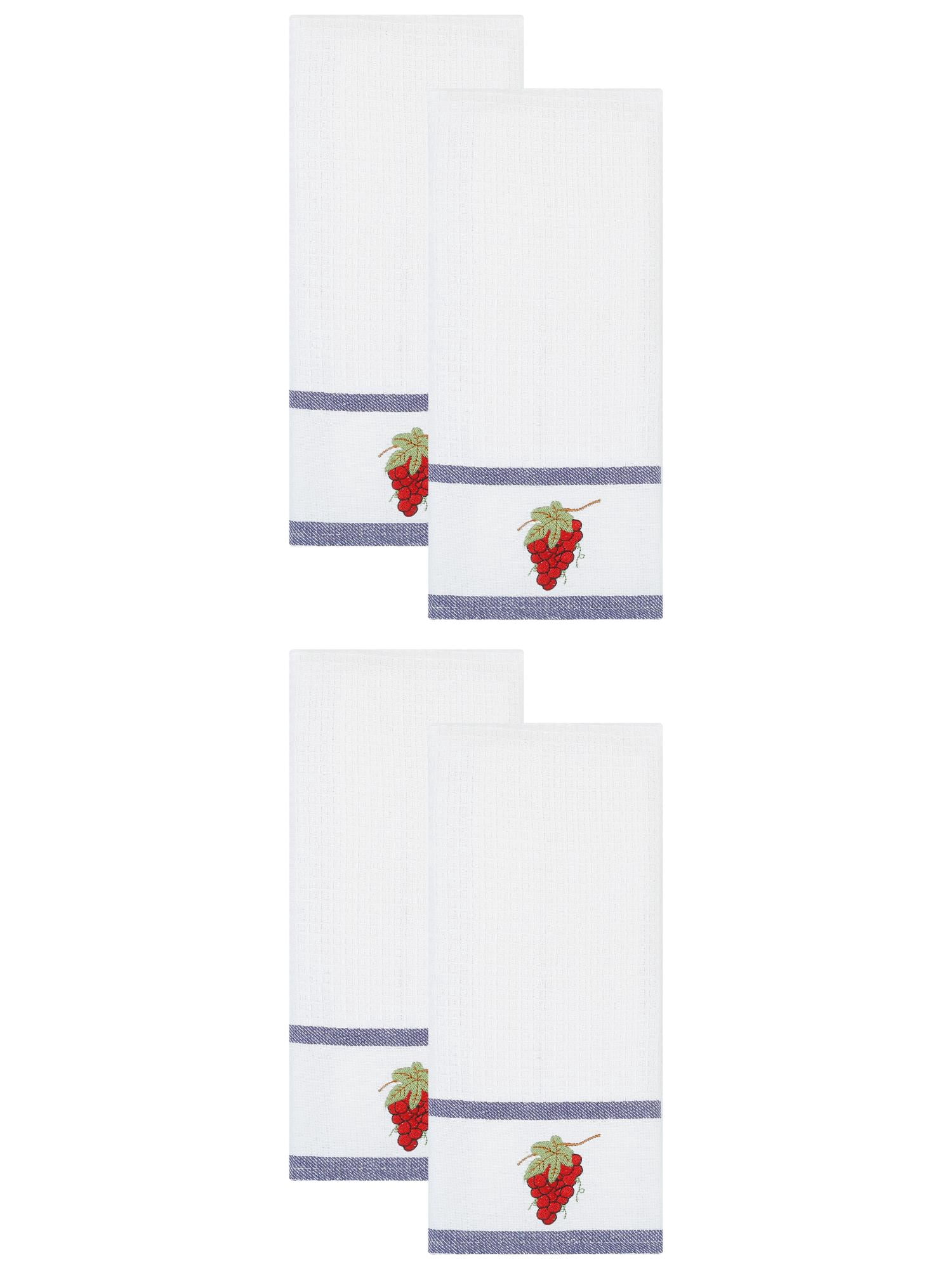 Unique Bargains 4 Pack Cotton Absorbent Fast Drying Dish Towels White Grapes 25" x 15"