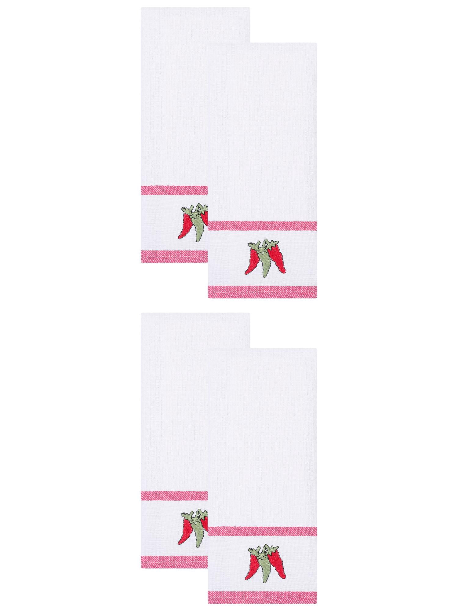 Unique Bargains 4 Pack Cotton Absorbent Fast Drying Dish Towels White Pears 25" x 15"
