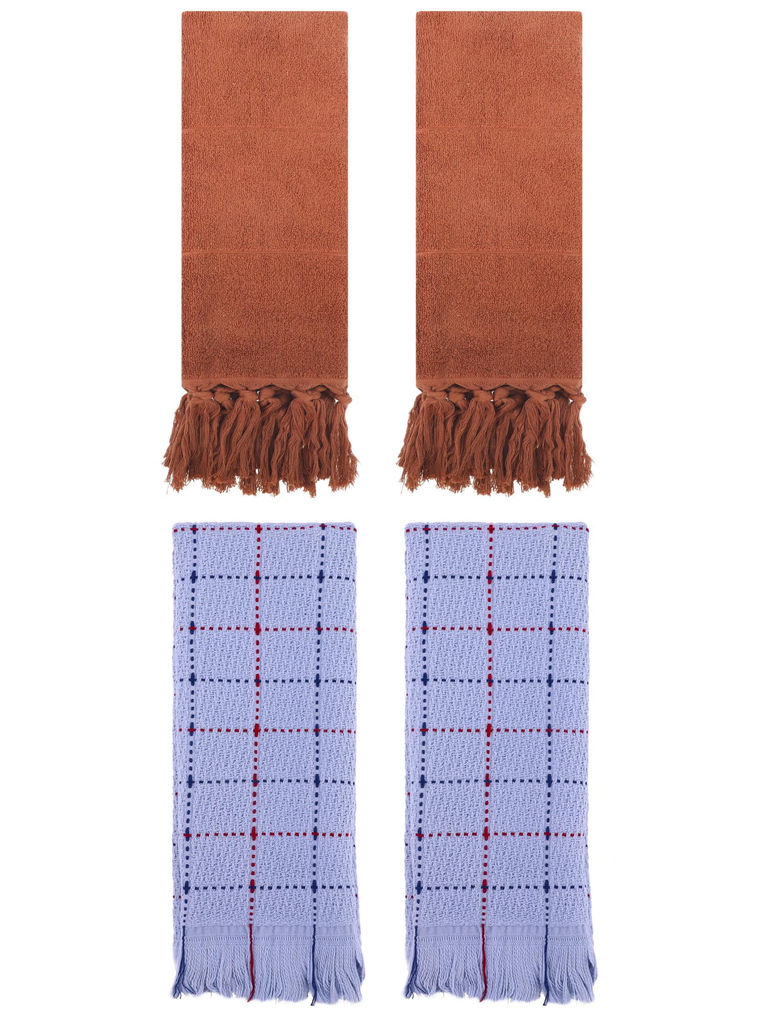 Unique Bargains 4 Pack Cotton Comfy Turkish Bath Towel Brown/Blue 14"x30"/13"x29"