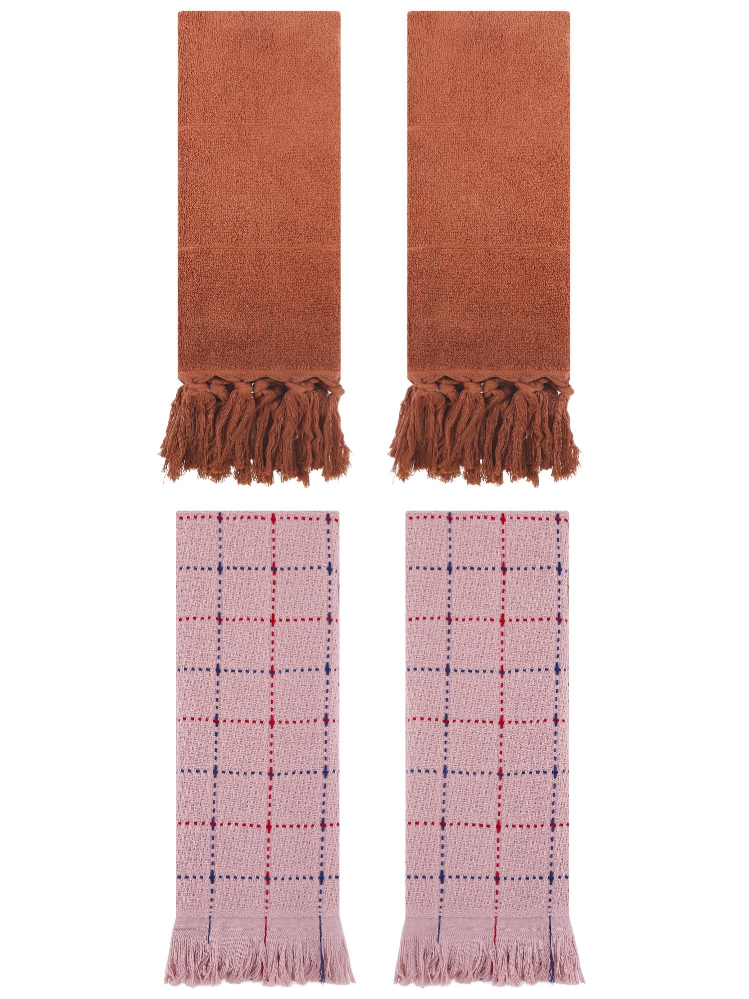 Unique Bargains 4 Pack Cotton Comfy Turkish Bath Towel Brown/Pink 14"x30"/13"x29"
