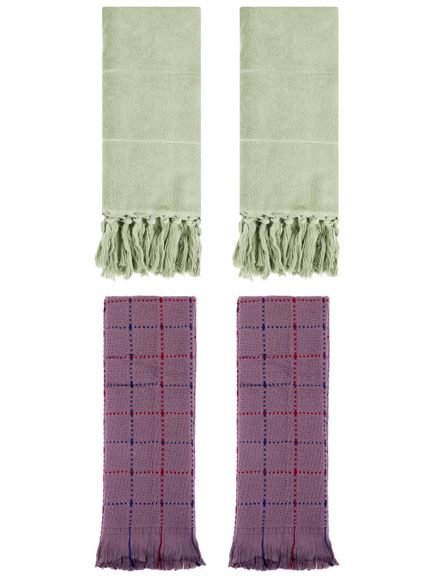 Unique Bargains 4 Pack Cotton Comfy Turkish Bath Towel Green/Brown 14"x30"/13"x29"