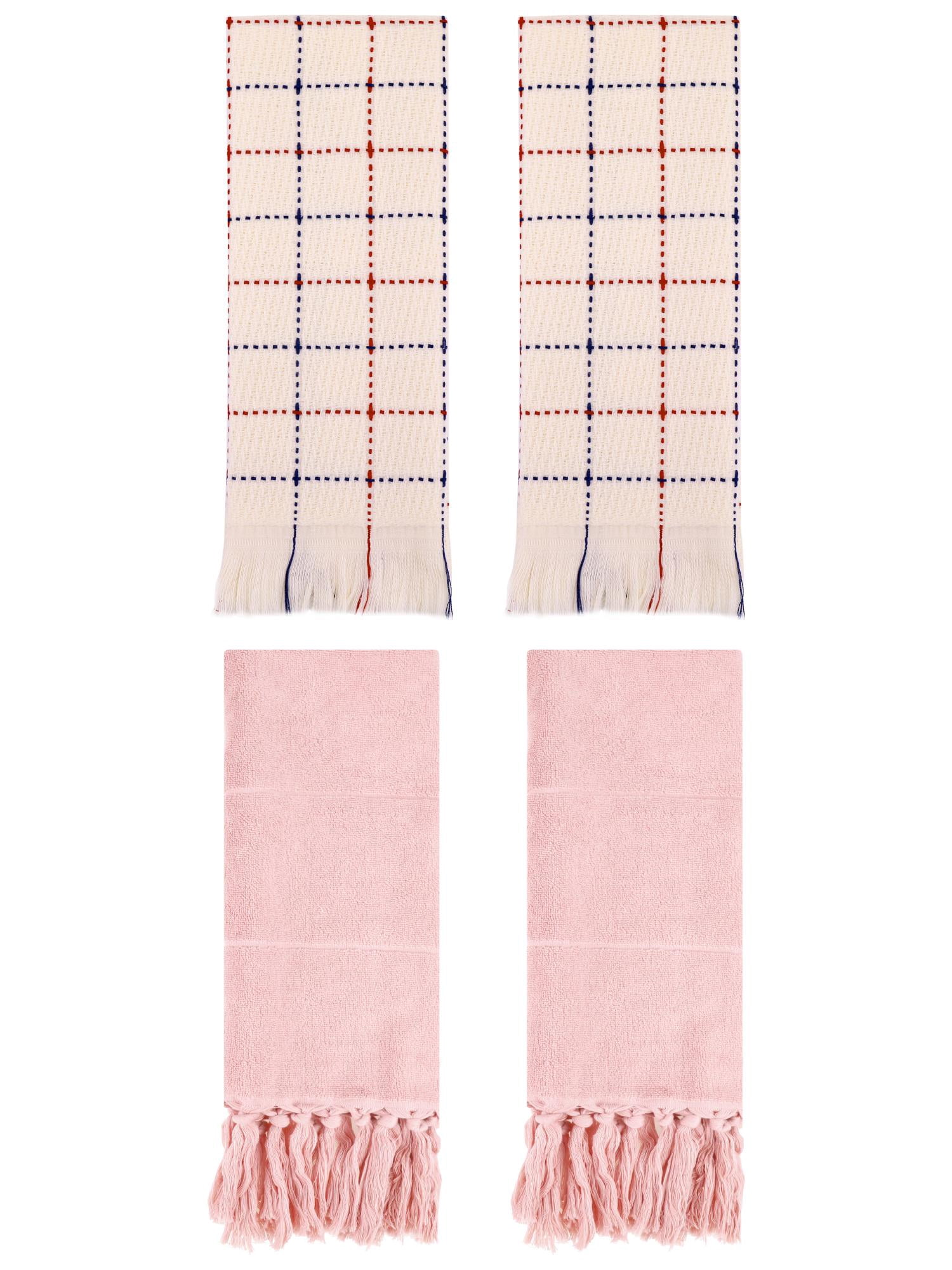Unique Bargains 4 Pack Cotton Comfy Turkish Bath Towel Pink/Beige 14"x30"/13"x29"