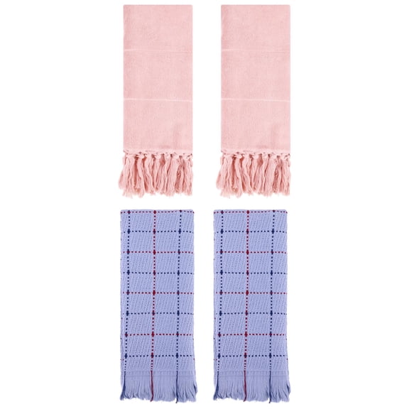 Unique Bargains 4 Pack Cotton Comfy Turkish Bath Towel Pink/Blue 14"x30"/13"x29"
