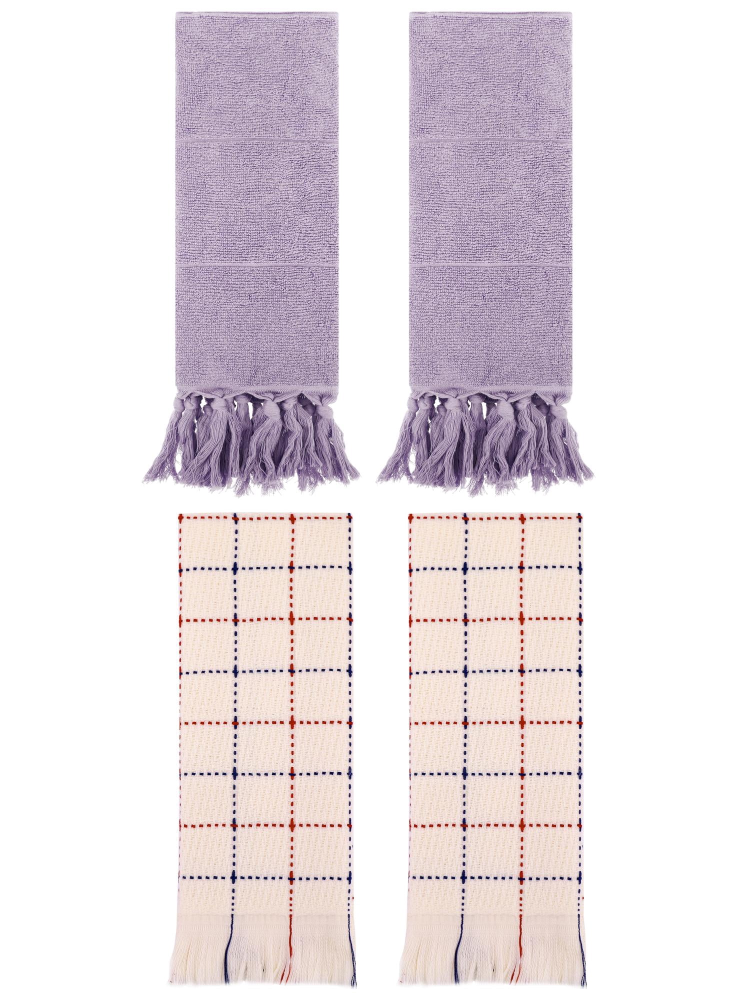 Unique Bargains 4 Pack Cotton Comfy Turkish Bath Towel Purple/Beige 14"x30"/13"x29"