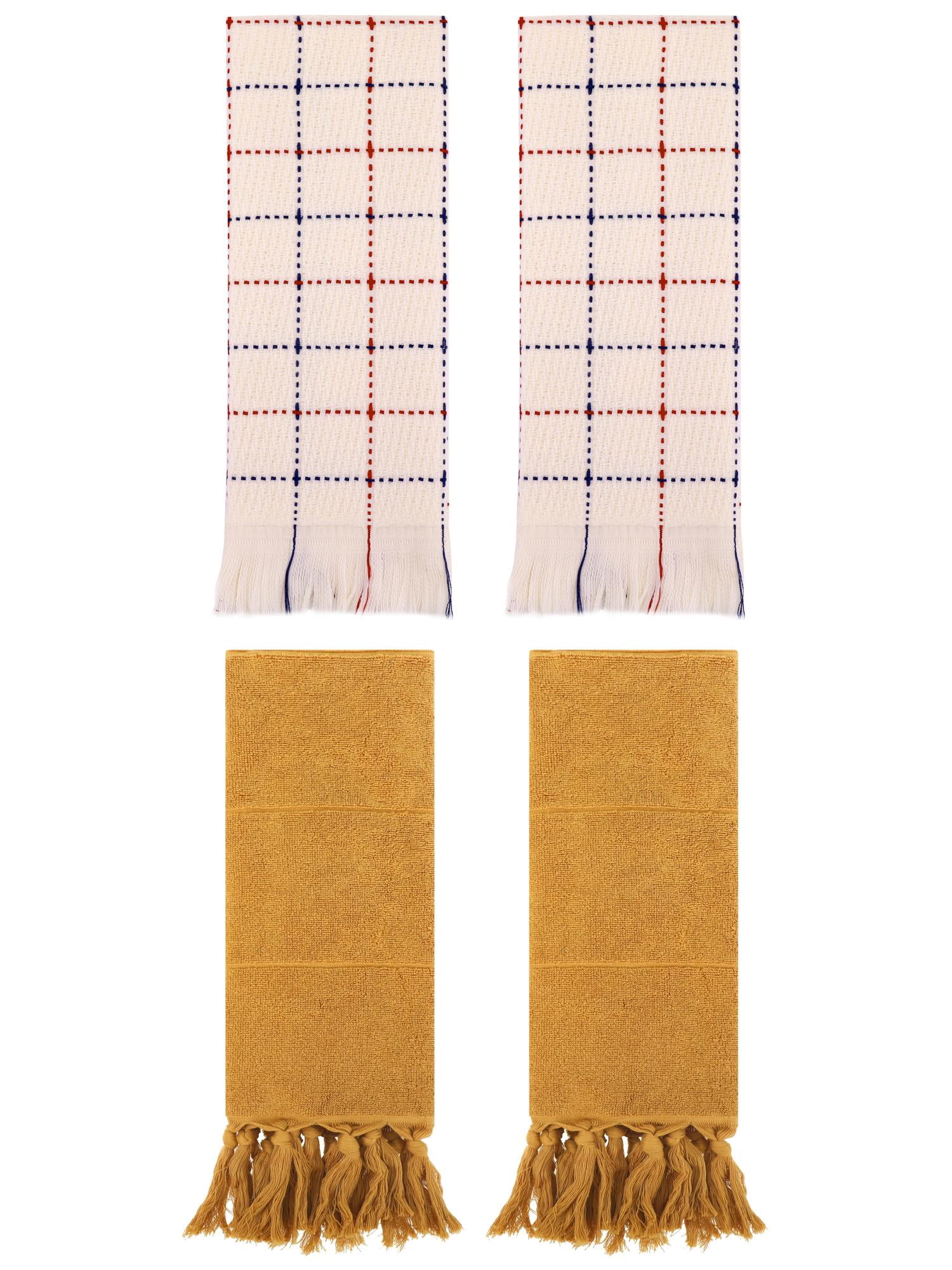 Unique Bargains 4 Pack Cotton Comfy Turkish Bath Towel Yellow/Beige 14"x30"/13"x29"