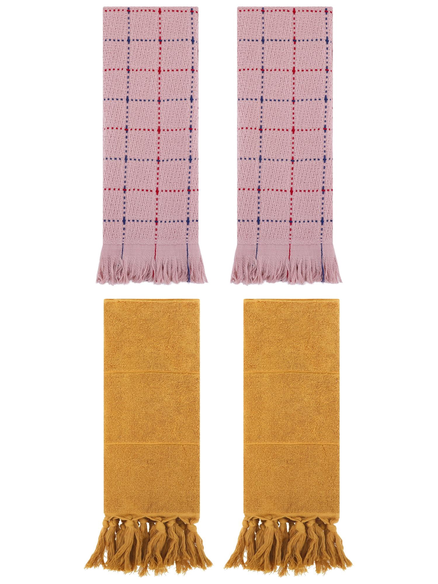 Unique Bargains 4 Pack Cotton Comfy Turkish Bath Towel Yellow/Pink 14"x30"/13"x29"