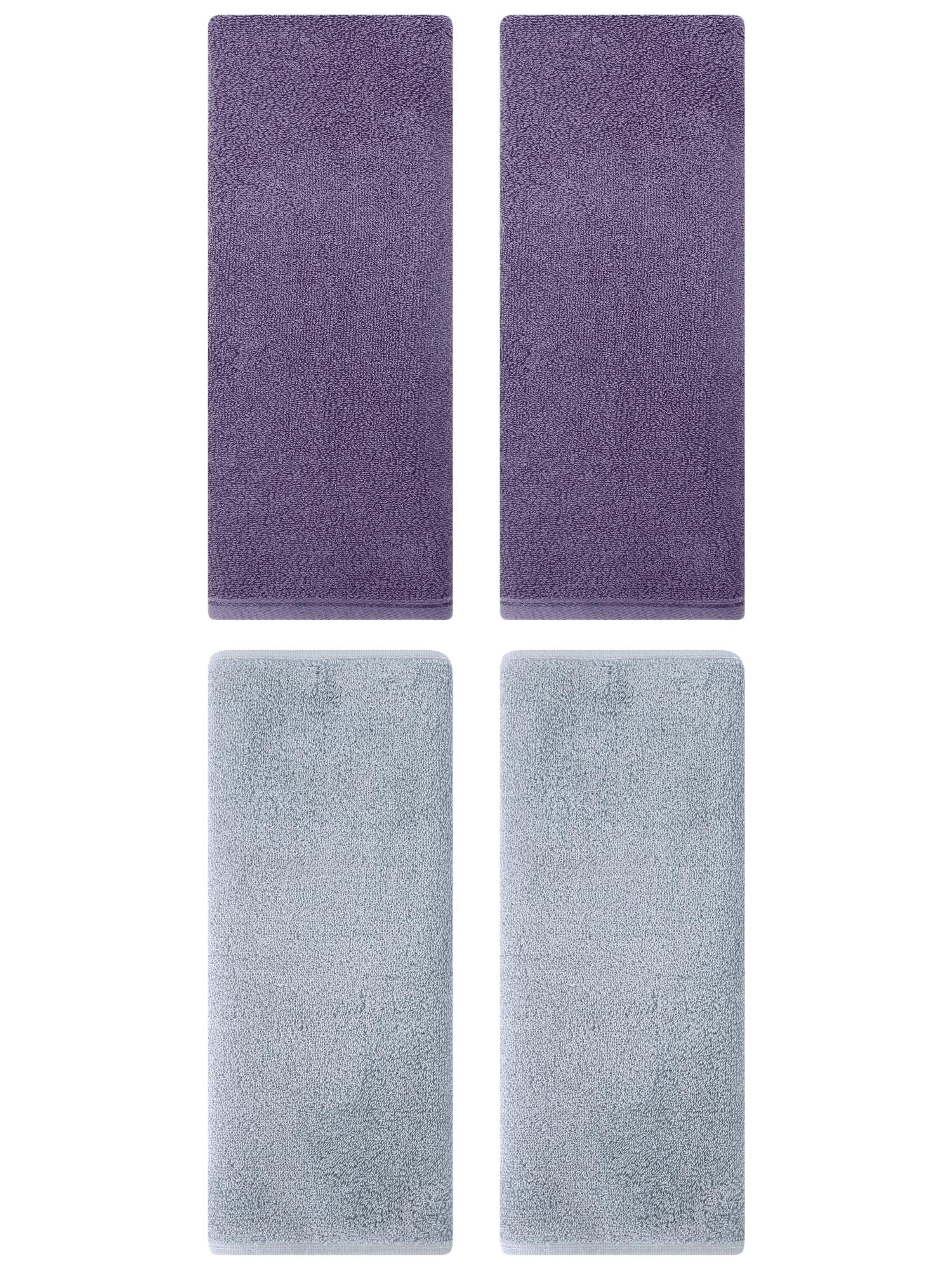 Unique Bargains 4 Pack Cotton Hand Towels Absorbent Towel Set Dark Purple/Light Grey