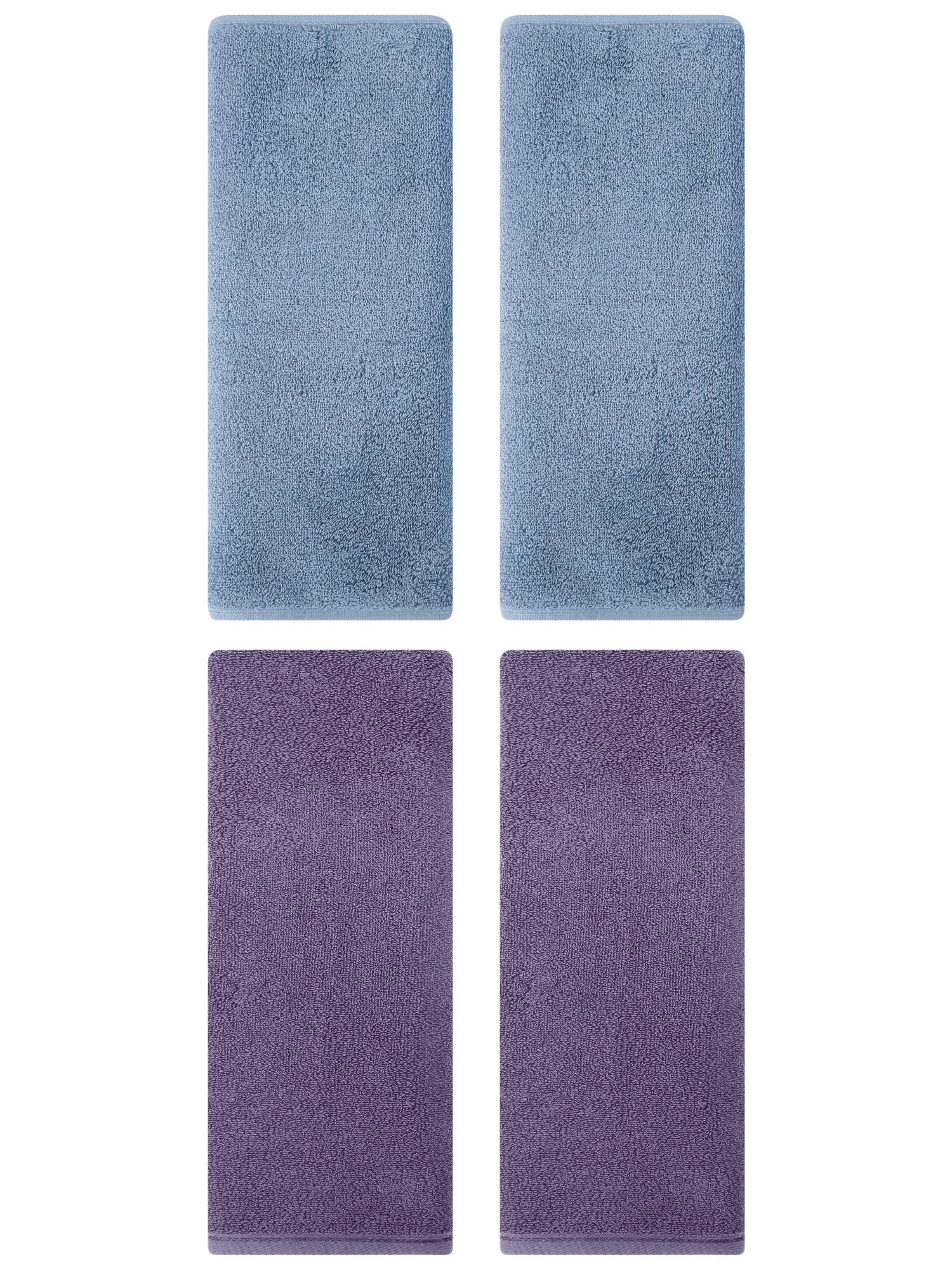 Unique Bargains 4 Pack Cotton Hand Towels Absorbent Towel Set Dark Purple/Light Steel Blue