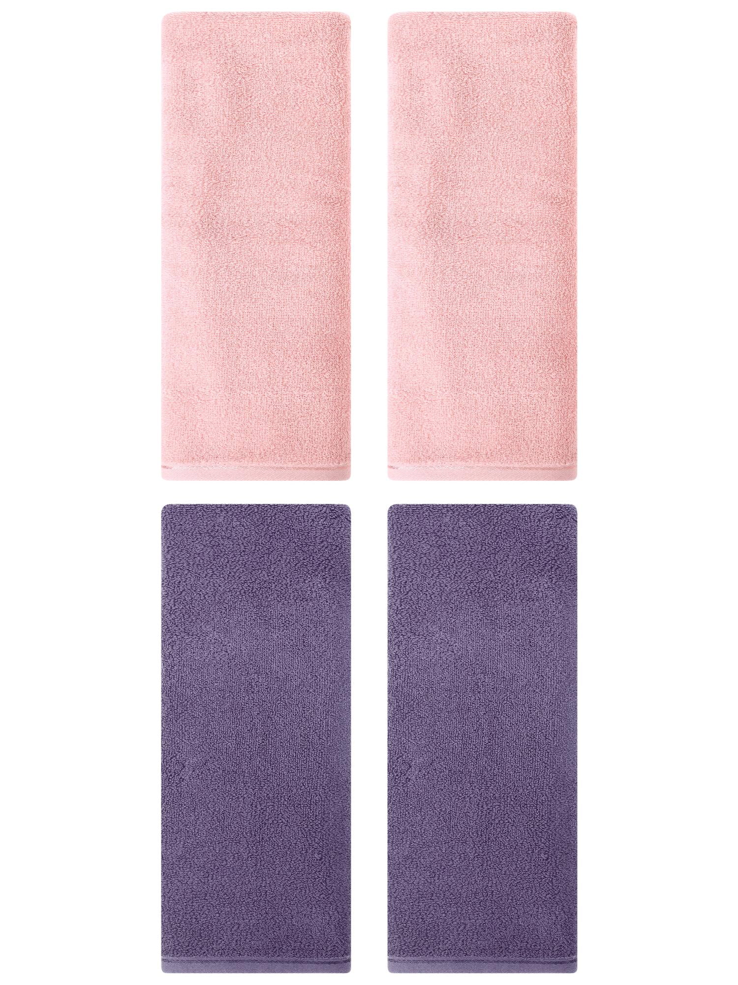 Unique Bargains 4 Pack Cotton Hand Towels Absorbent Towel Set Dark Purple/Pink