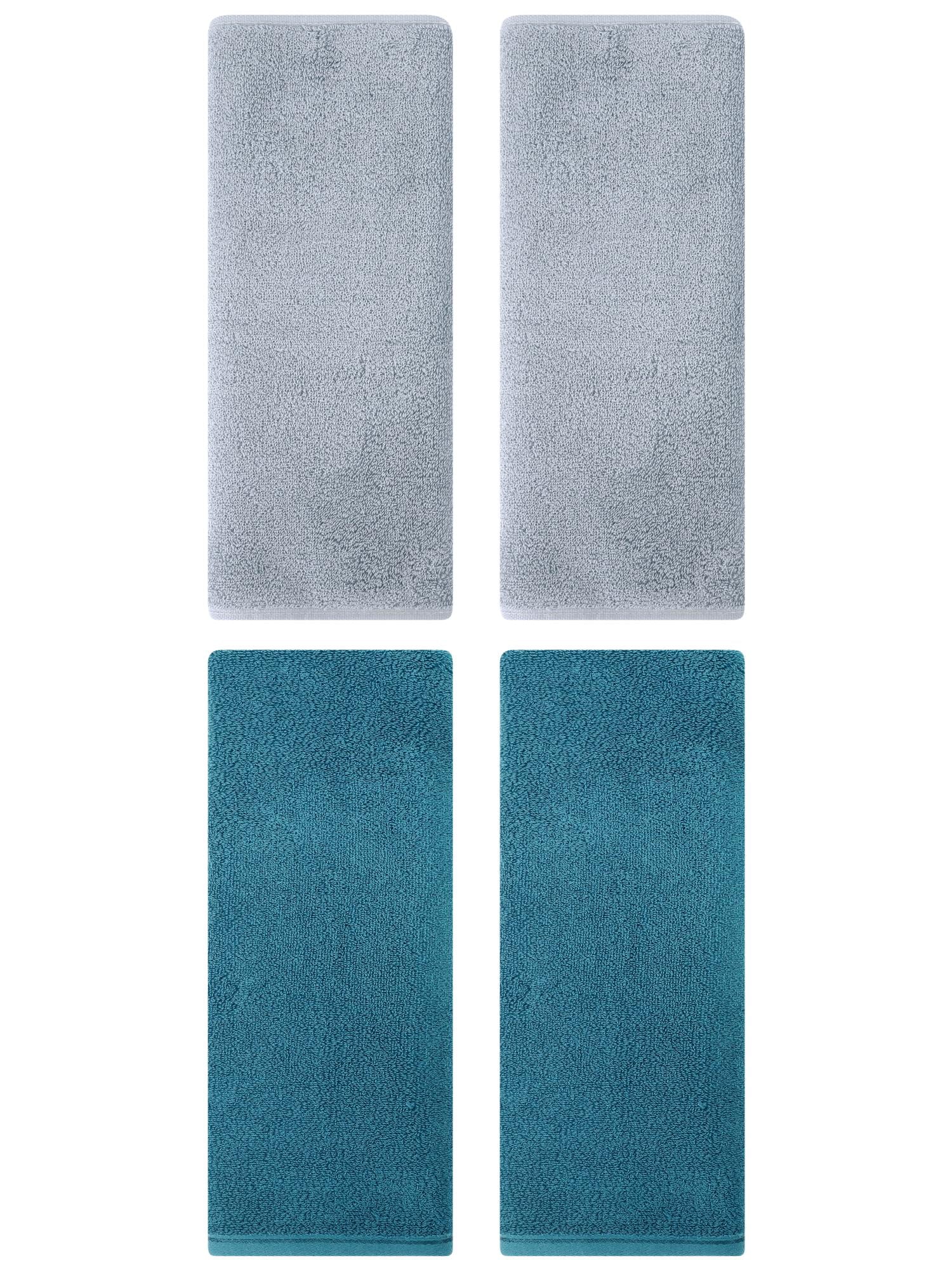 Unique Bargains 4 Pack Cotton Hand Towels Absorbent Towel Set Light Grey/Dark Cyan